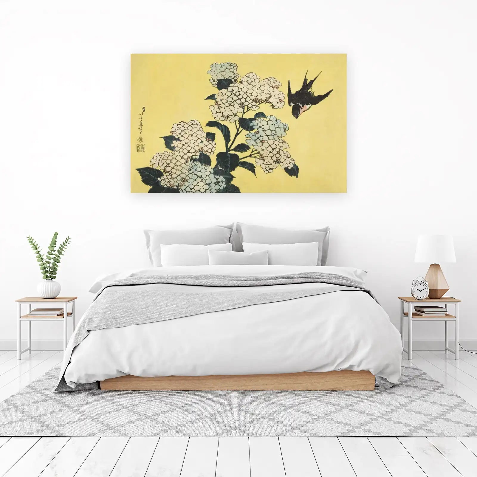 Hydrangea Bird Japanese Art Wall Art