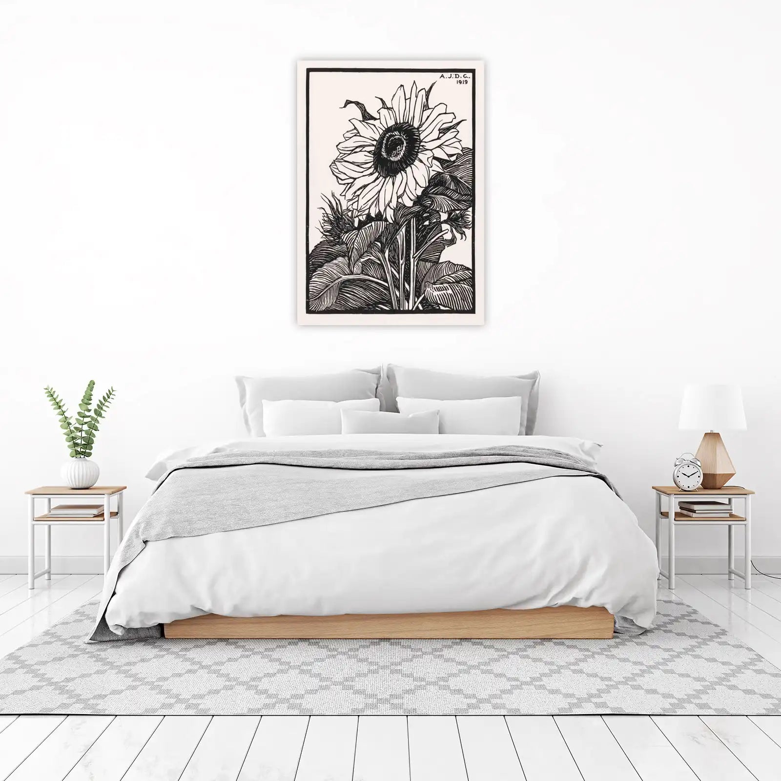 Vintage Sunflower Art | Black & White Botanical Wall Art