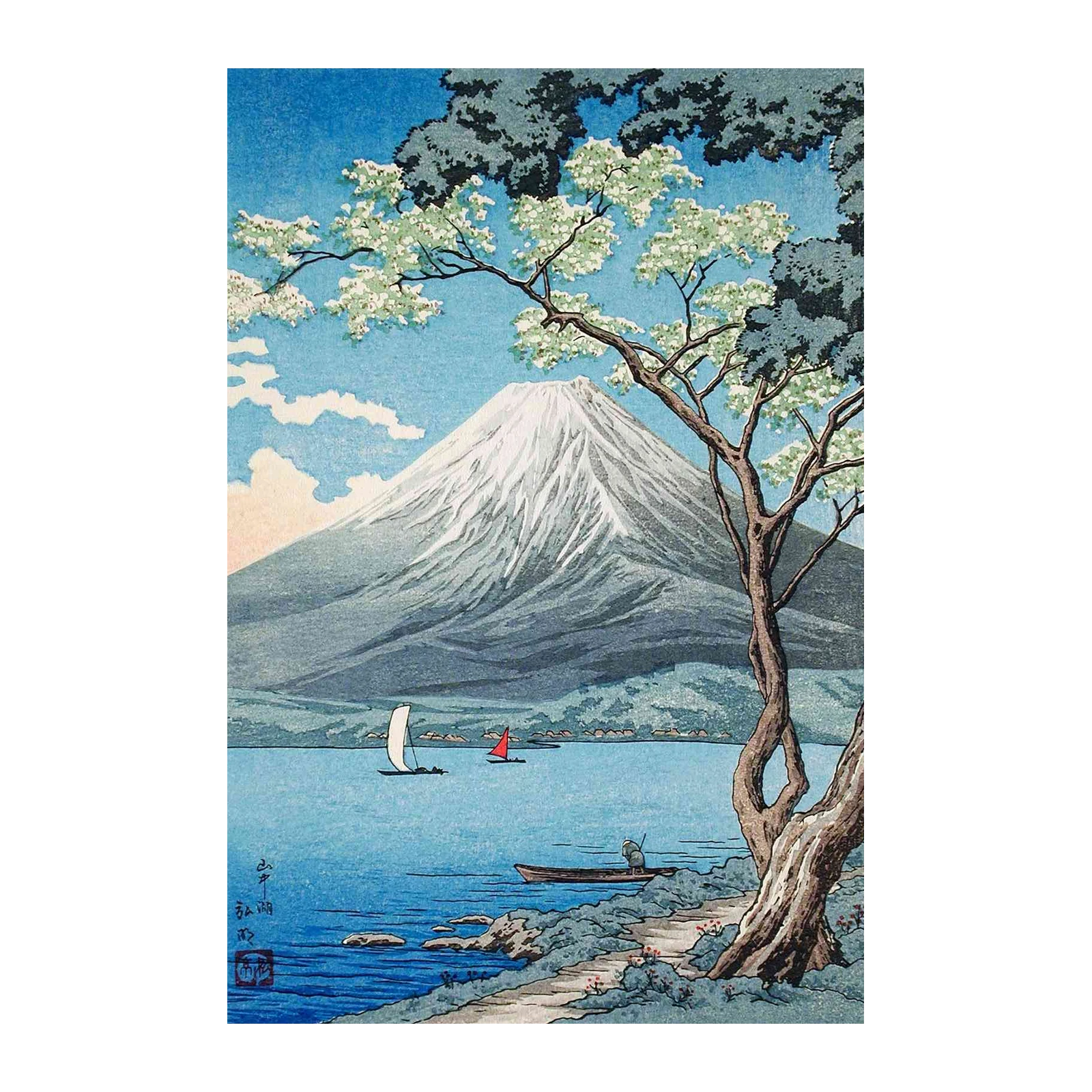 Serene Fuji Landscape Cherry Blossom Wall Art