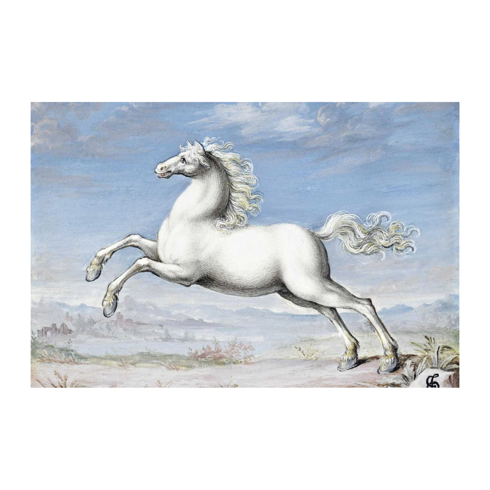 Majestic White Horse Galloping Wall Art
