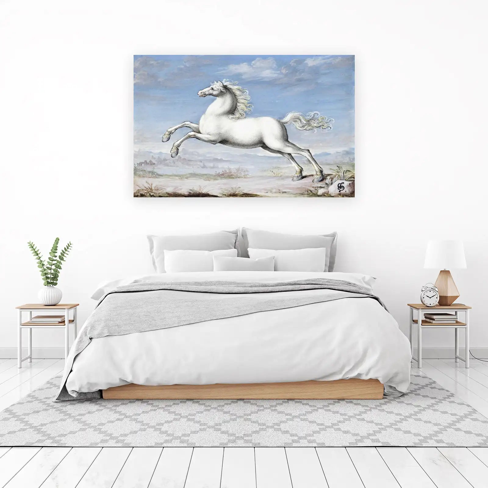 Majestic White Horse Galloping Wall Art