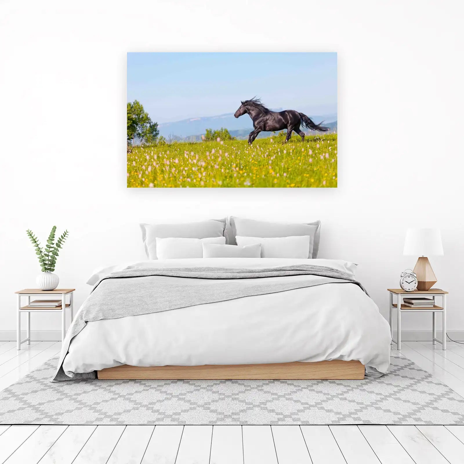 Majestic Black Stallion Running Field Wall Art