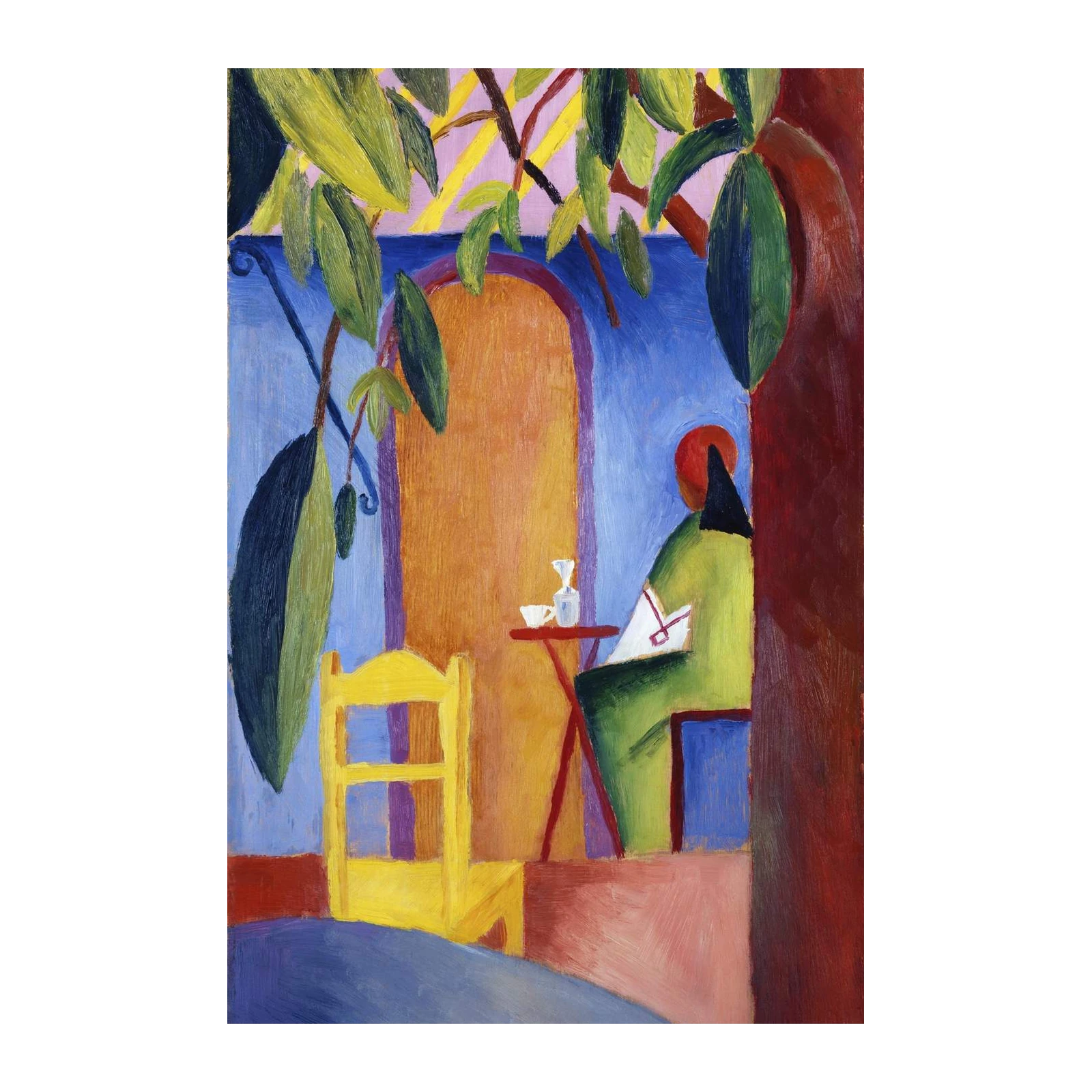 Vibrant Cafe Scene Yellow Chair Wall Art