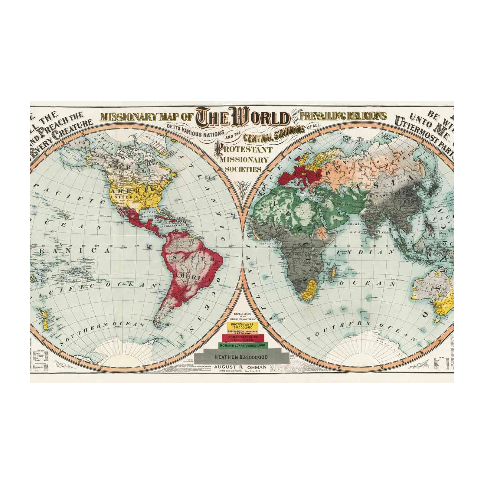 Vintage Missionary World Map Wall Art
