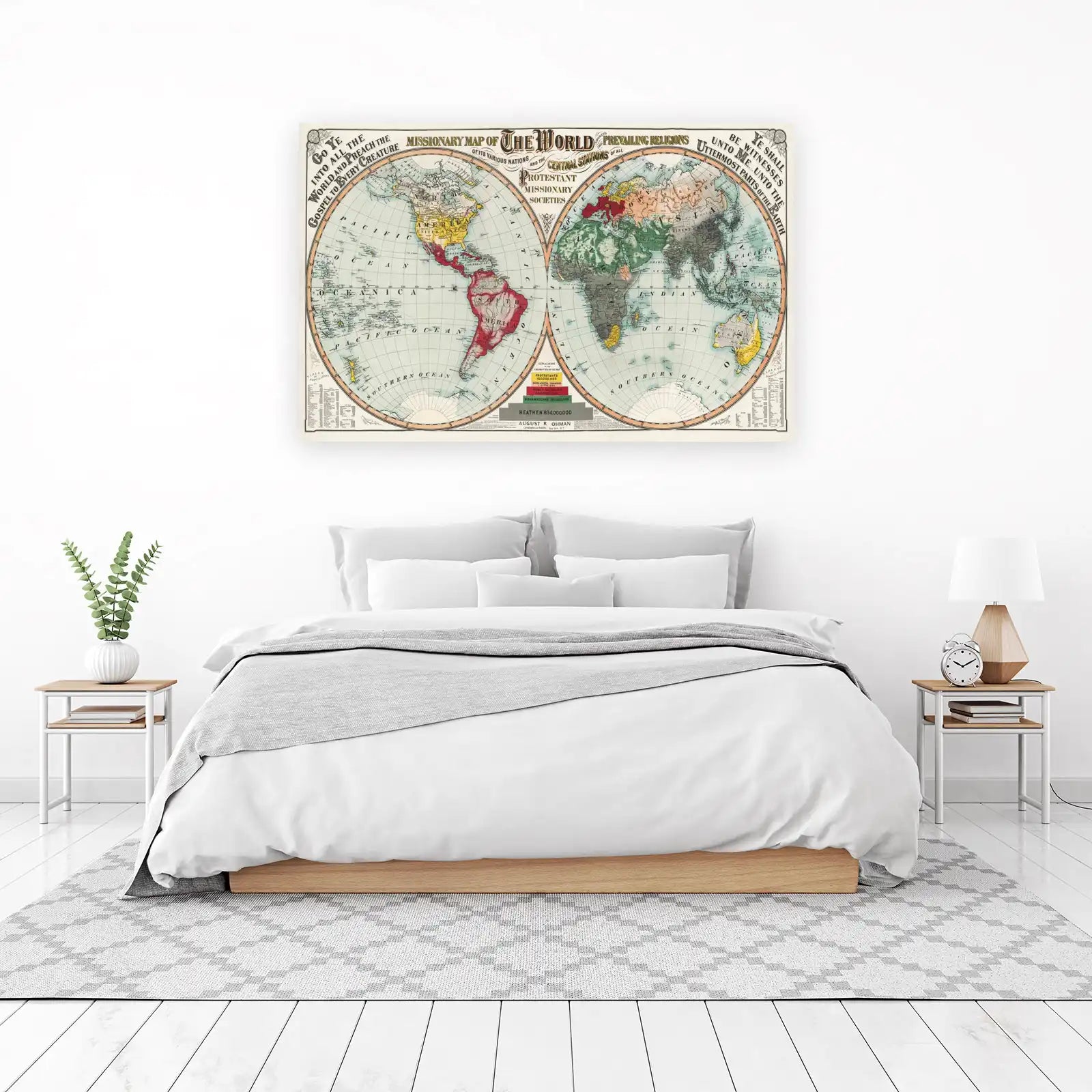 Vintage Missionary World Map Wall Art