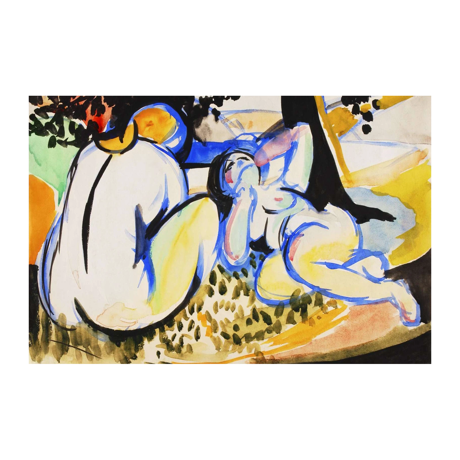 Vibrant Nude Figures Outdoor Scene Wall Art