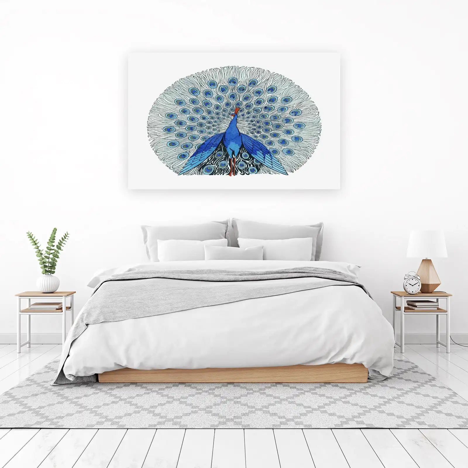 Majestic Blue Peacock Feather Fan Wall Art