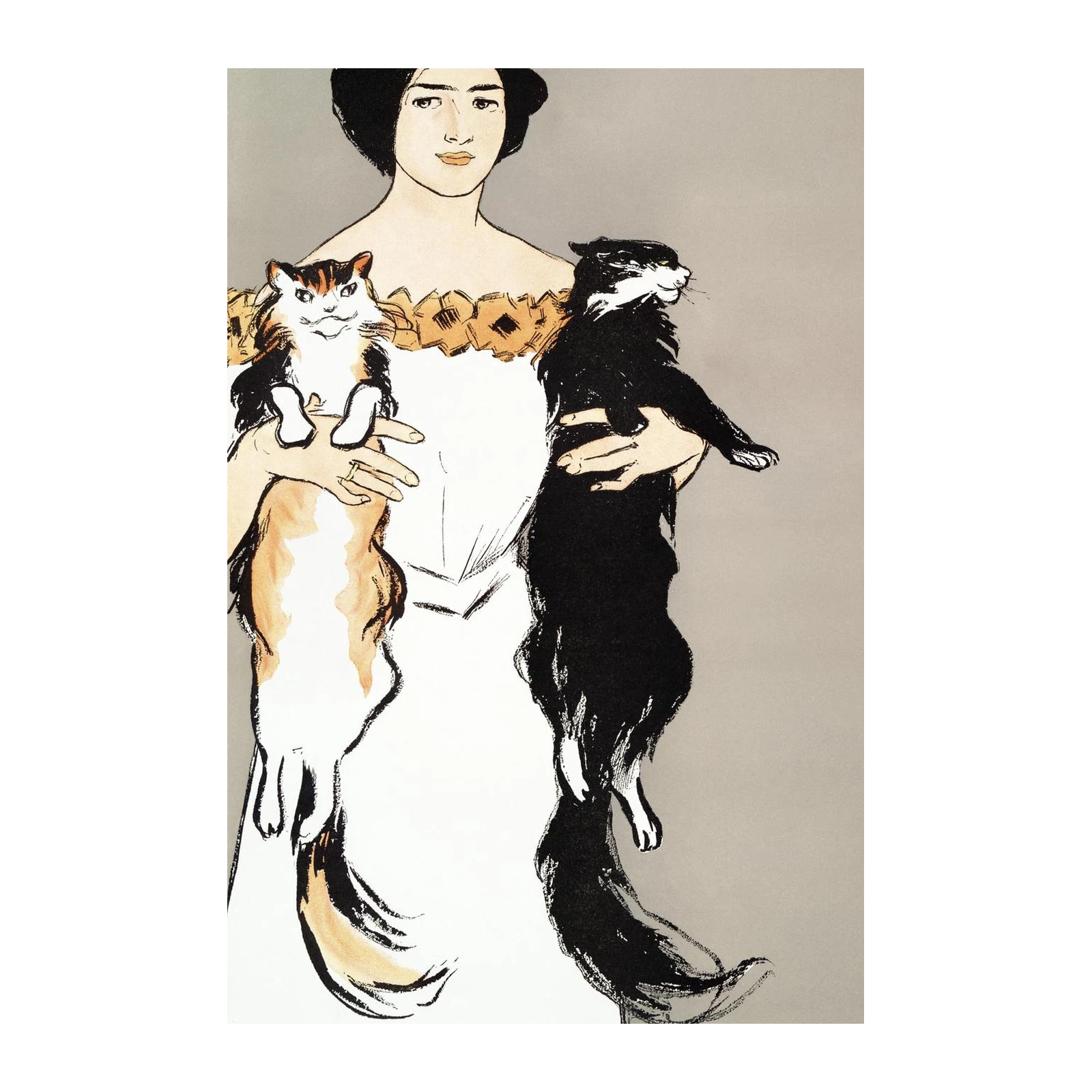 Elegant Woman with Cats Vintage Poster Wall Art