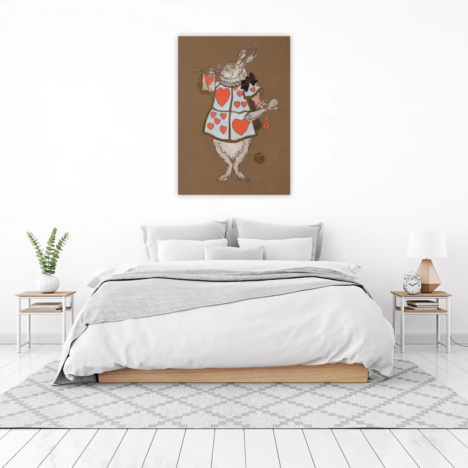 Whimsical White Rabbit Trumpet Wall Art