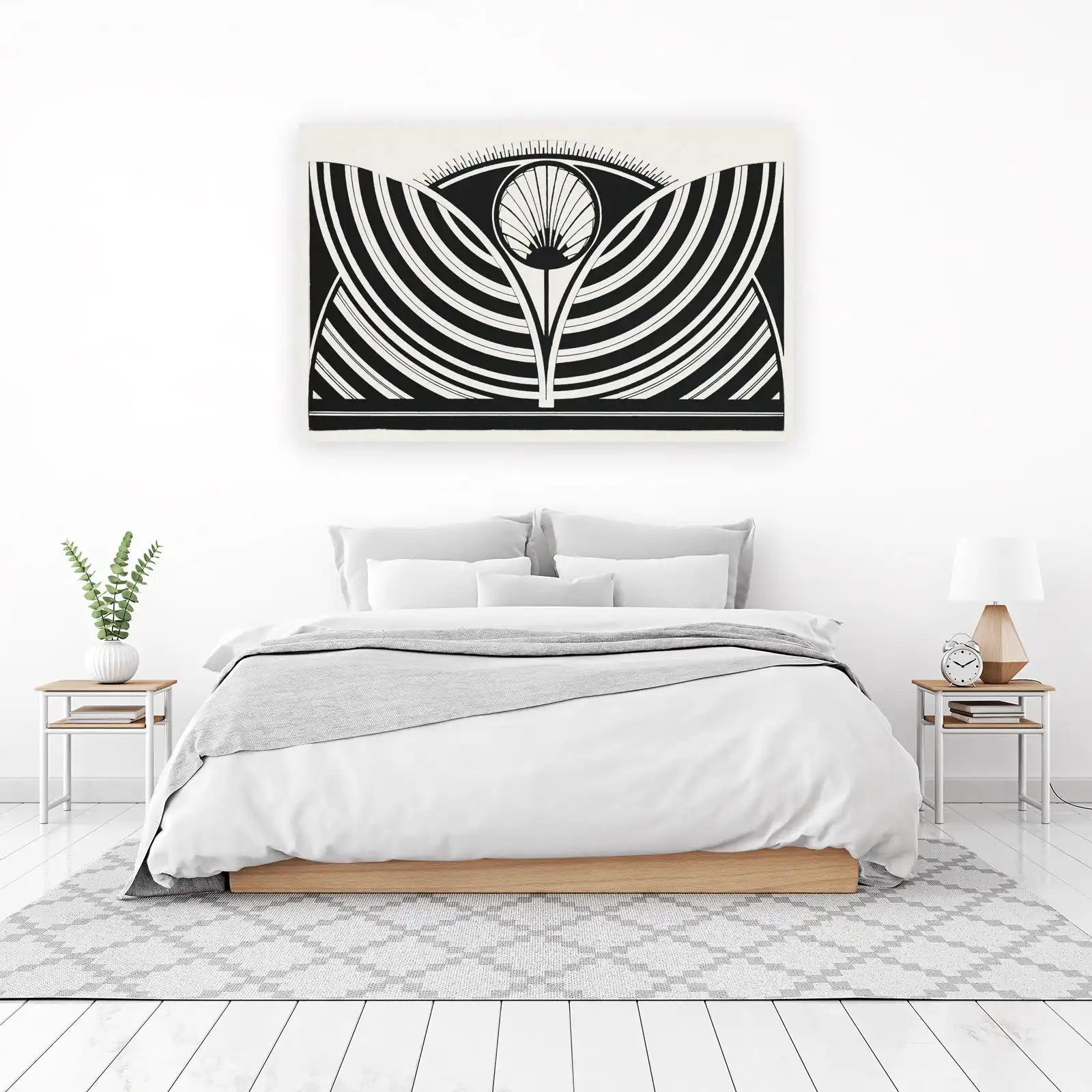 Art Deco Fan Burst Black & White Wall Art