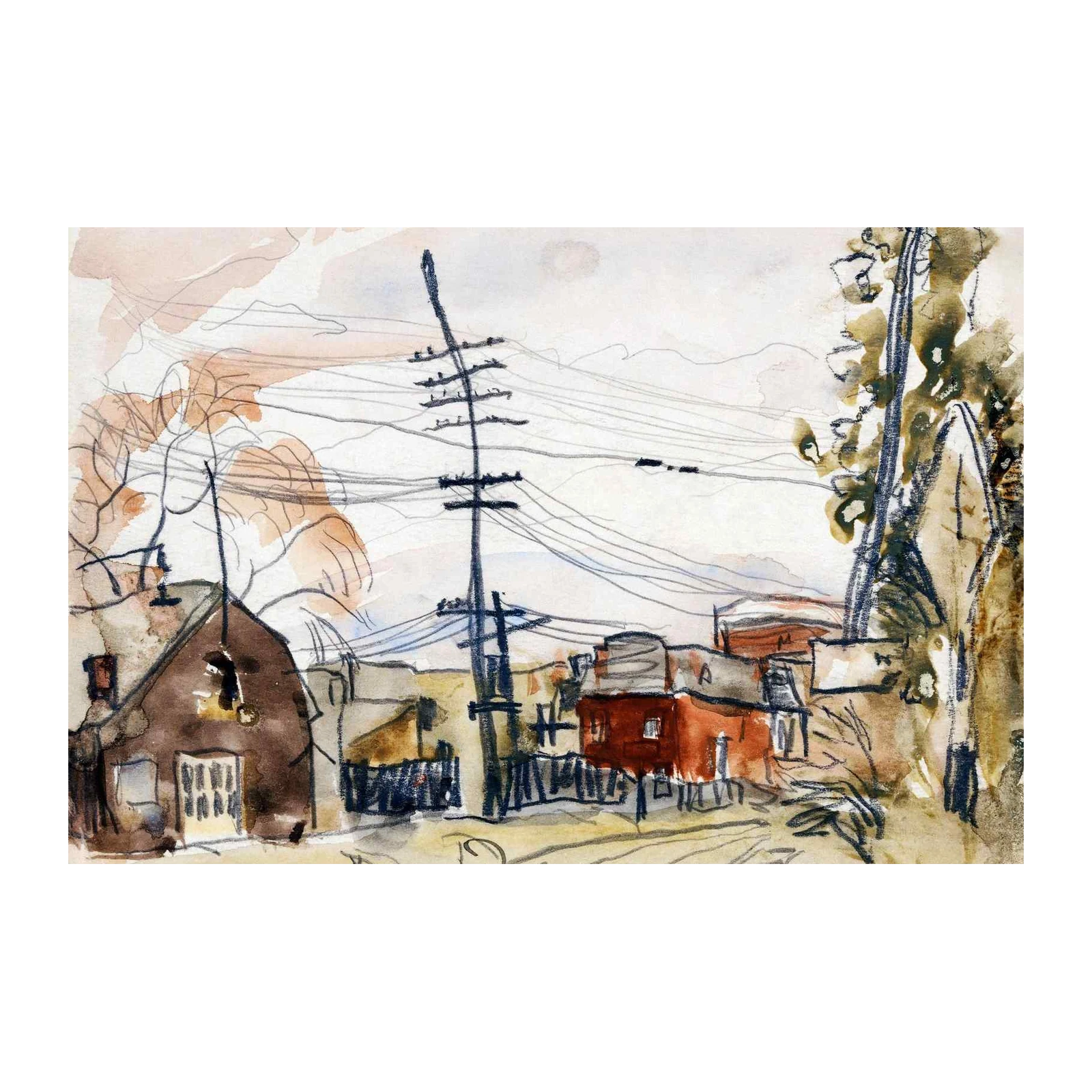 Urban Sketch Power Lines Wall Art