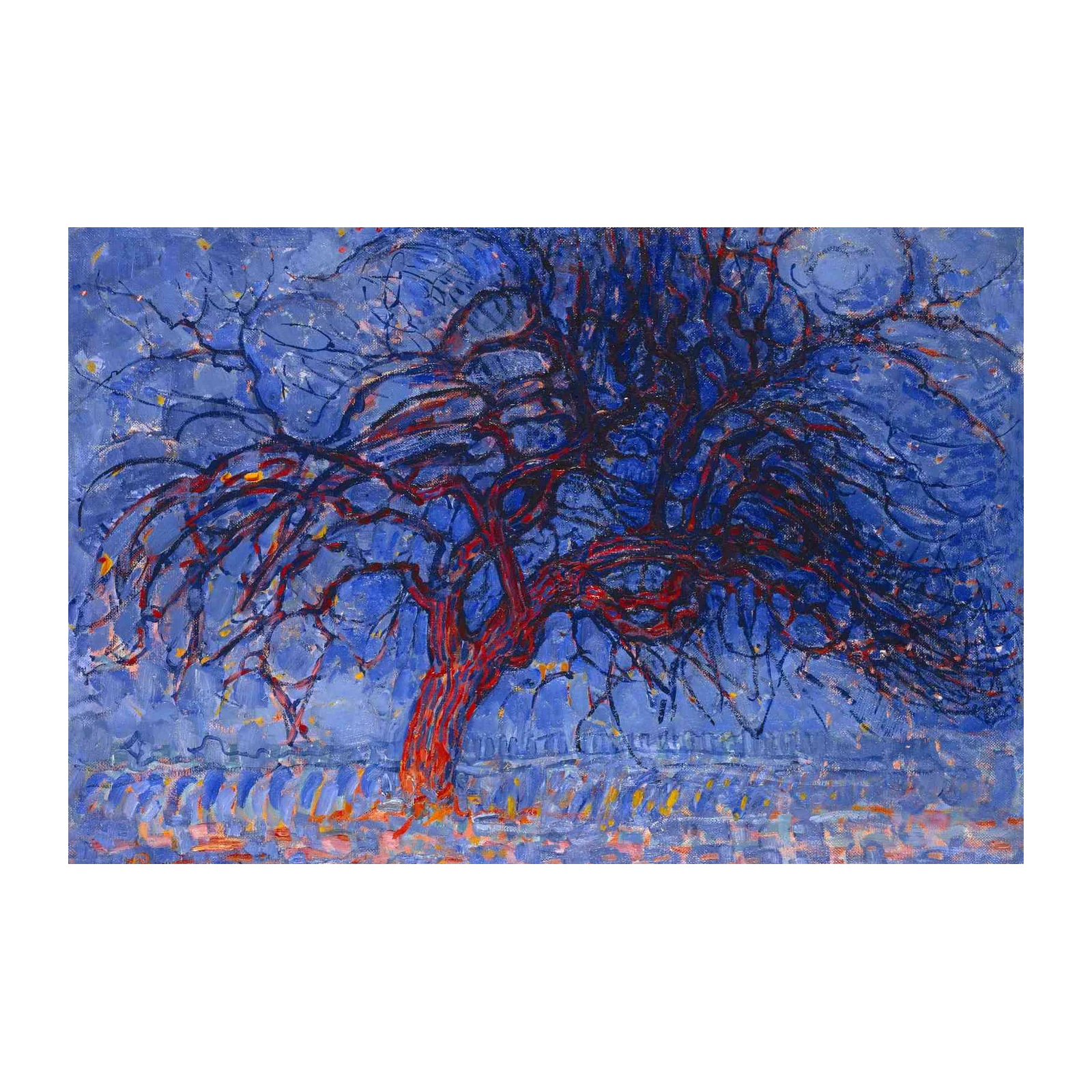 Vibrant Red Tree Abstract Blue Sky Wall Art