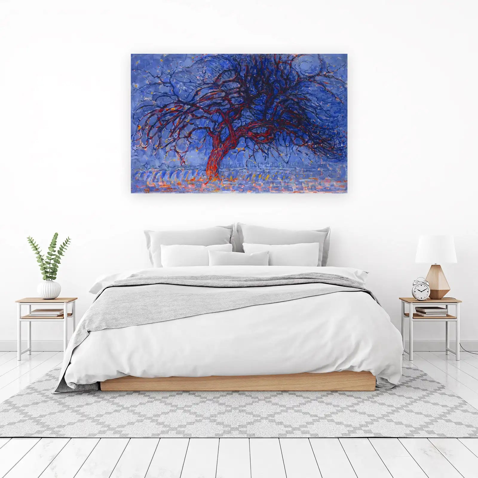 Vibrant Red Tree Abstract Blue Sky Wall Art