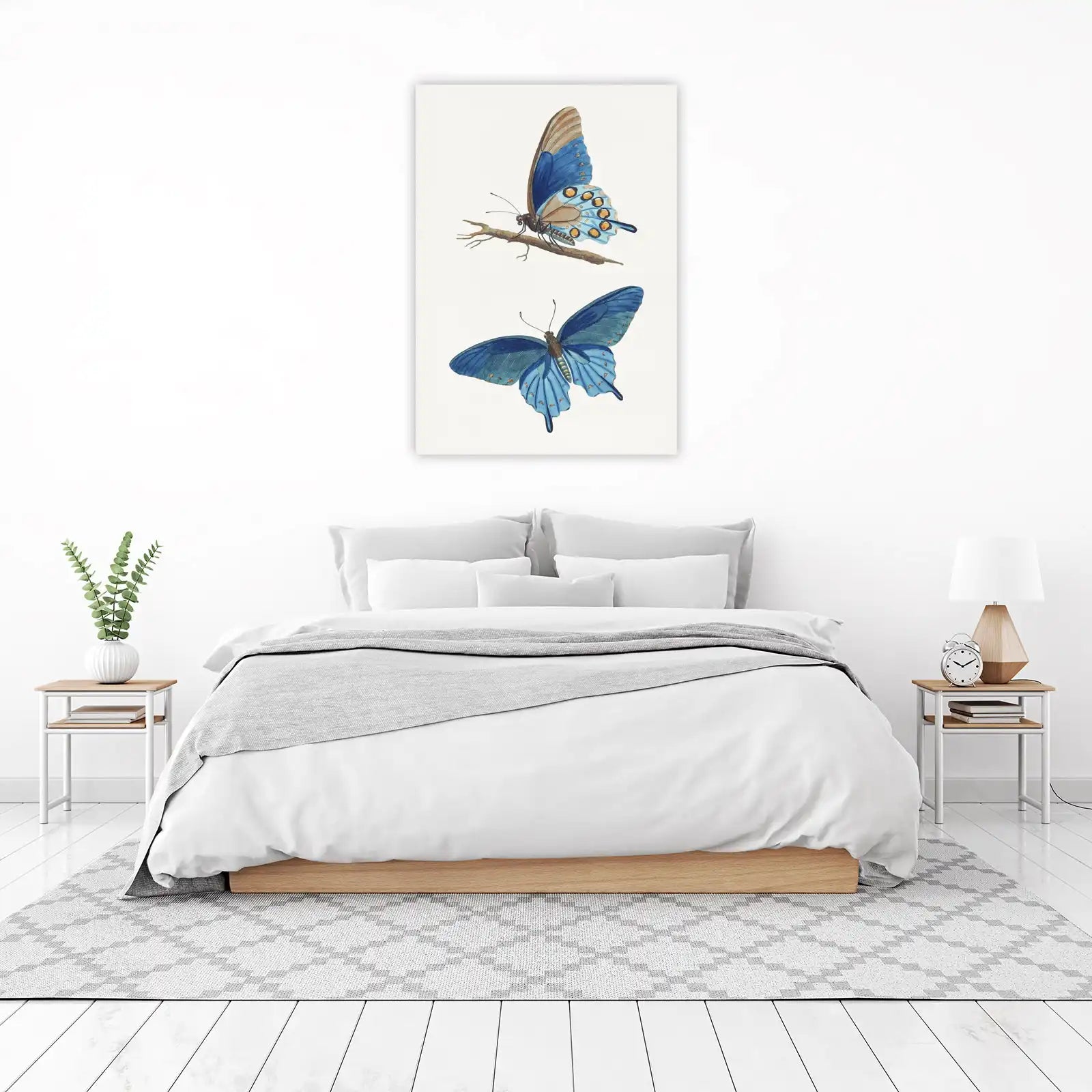 Elegant Blue Butterfly Vintage Art Wall Art