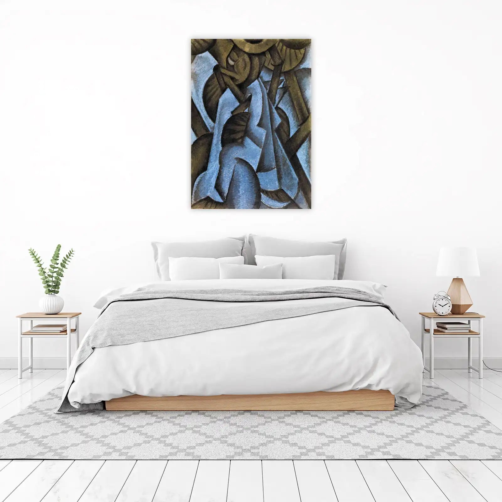 Abstract Blue & Brown Cubist Figure Wall Art