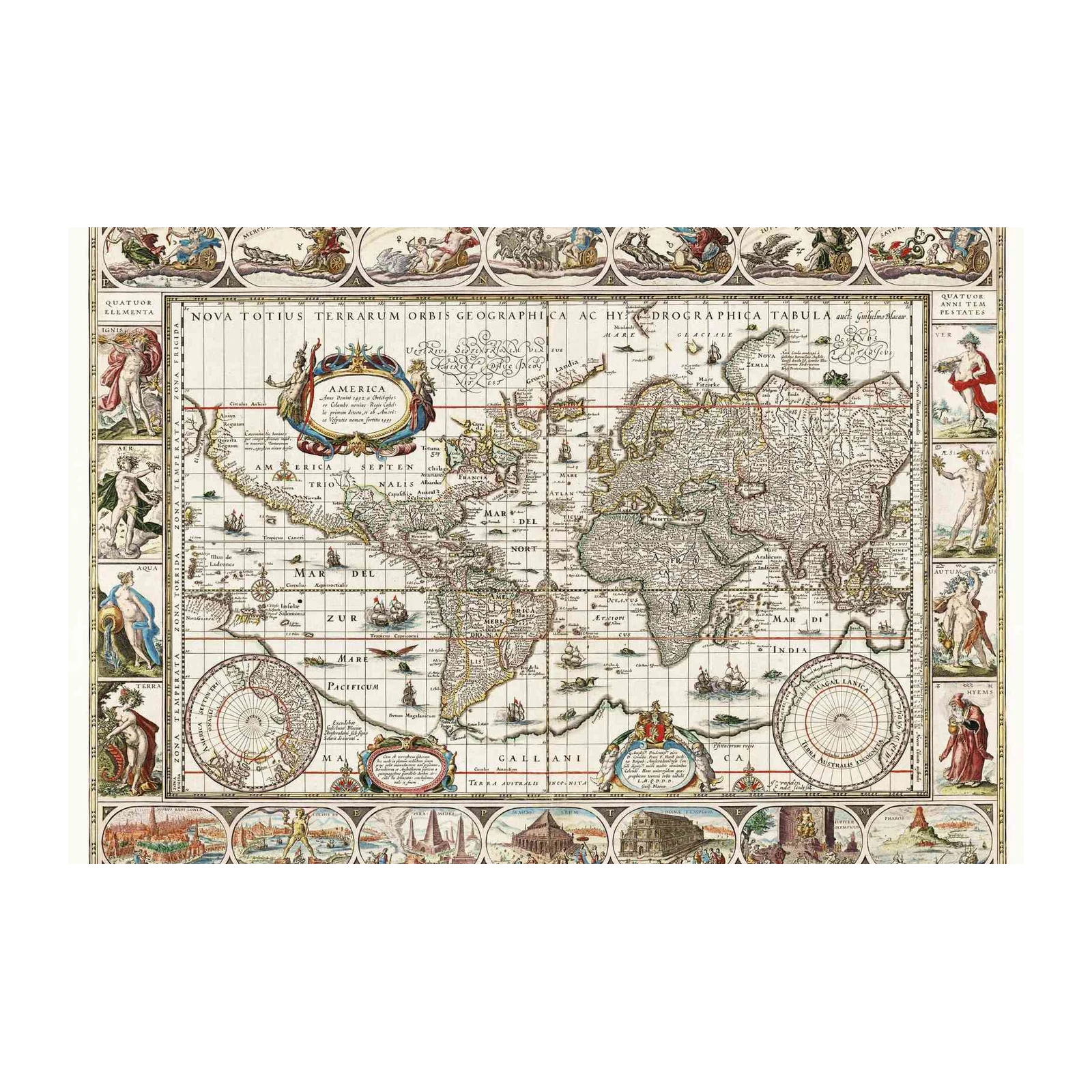 Vintage World Map Celestial Allegory Wall Art