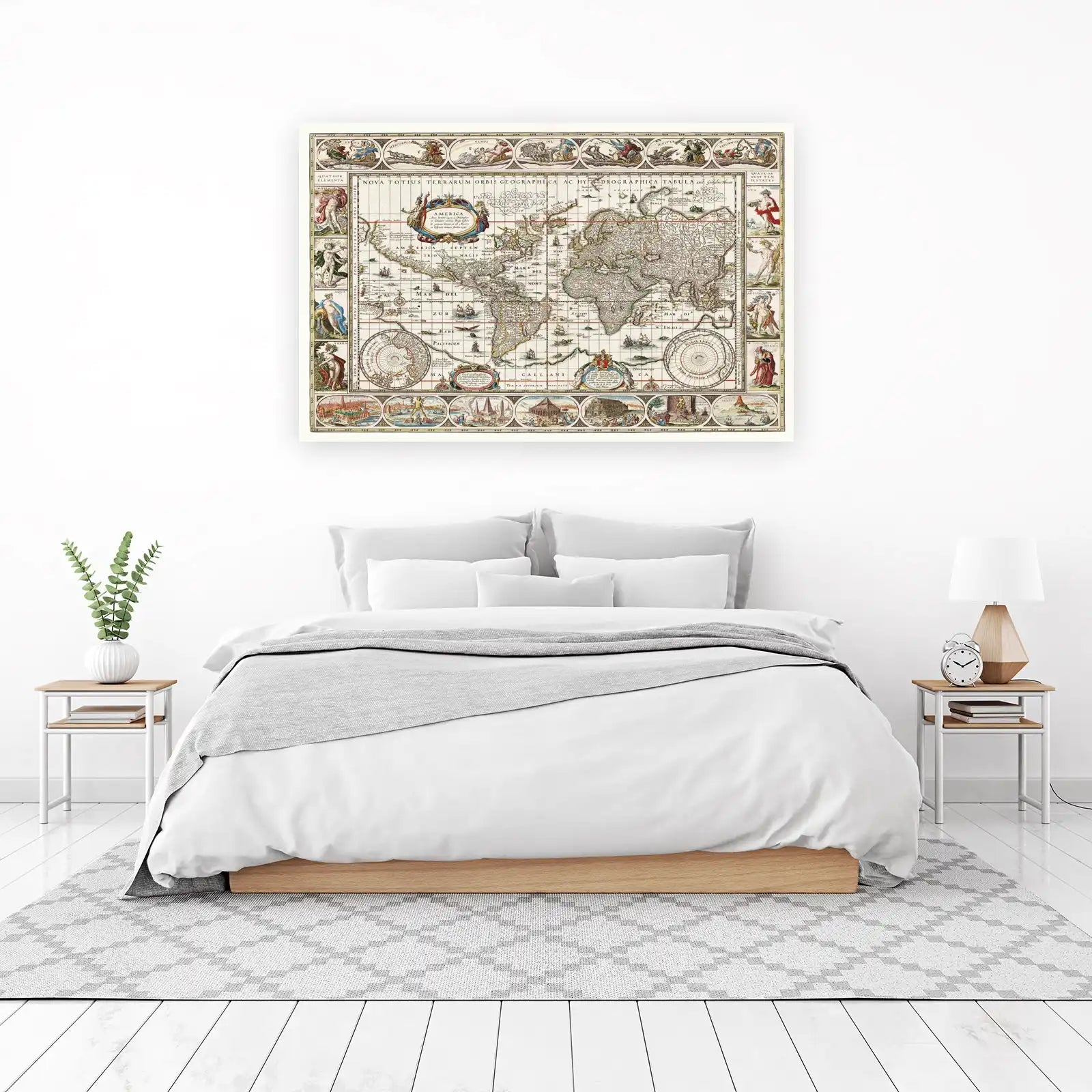 Vintage World Map Celestial Allegory Wall Art
