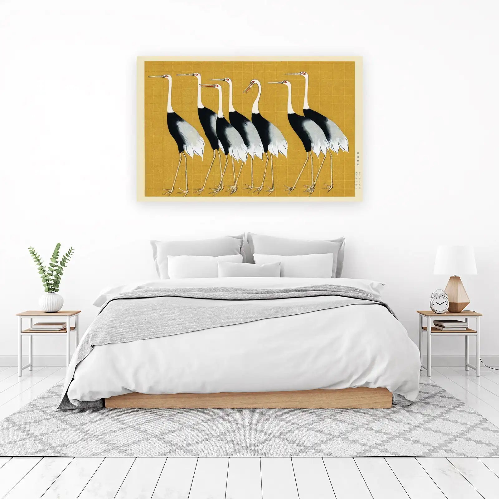 Elegant Cranes Gold Japanese Art Wall Art