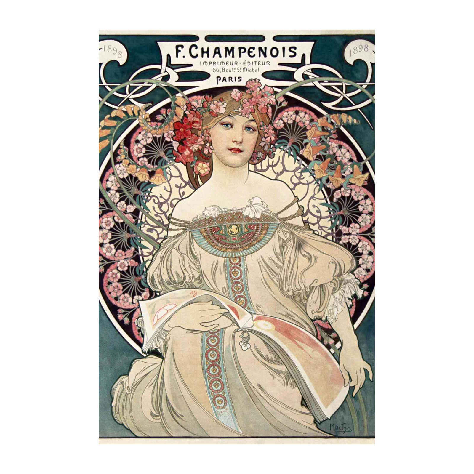 Art Nouveau Lady with Flowers Wall Art