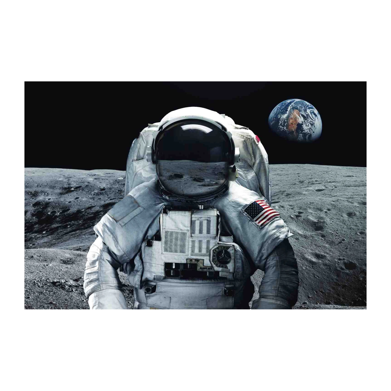 Astronaut on Moon Earth View Wall Art
