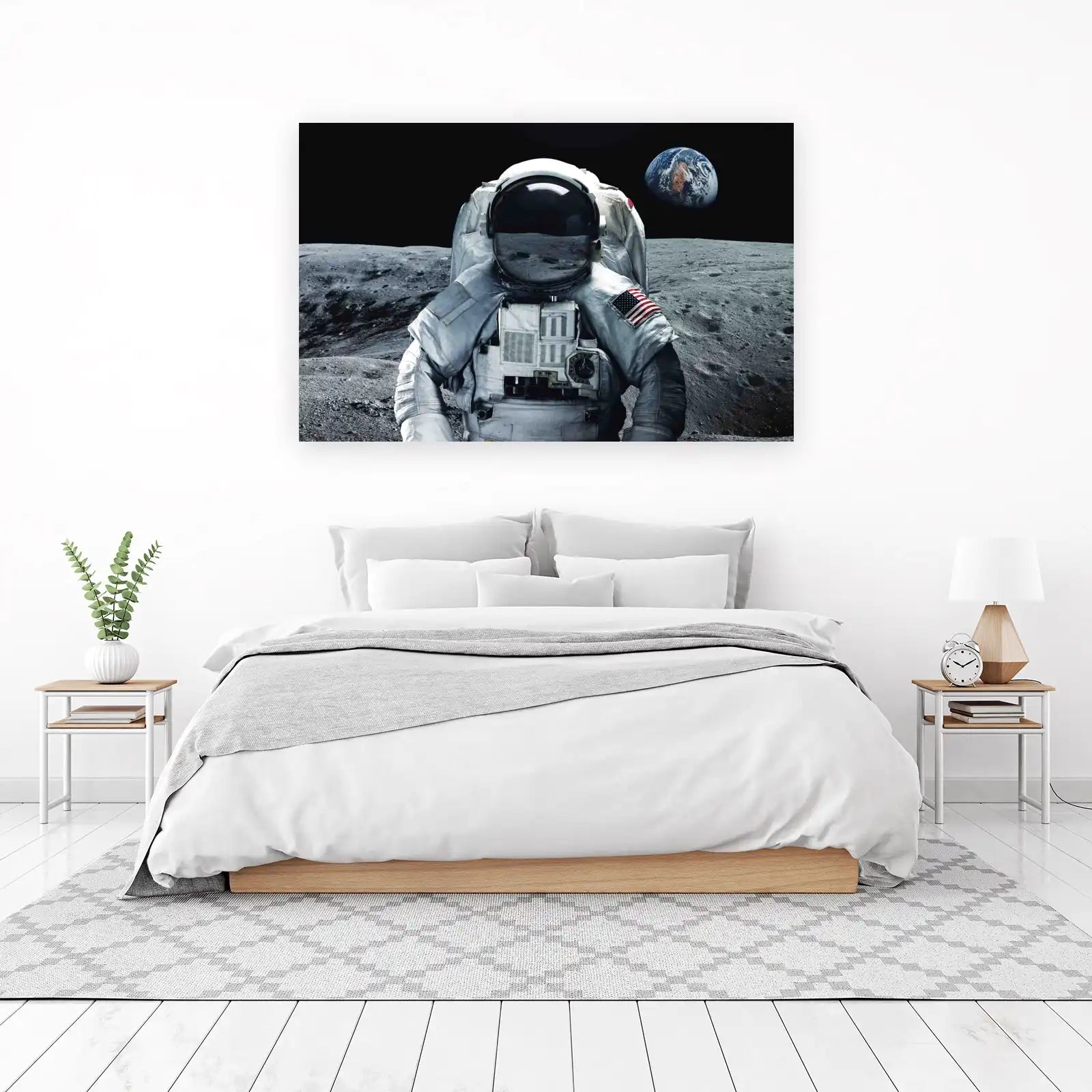 Astronaut on Moon Earth View Wall Art