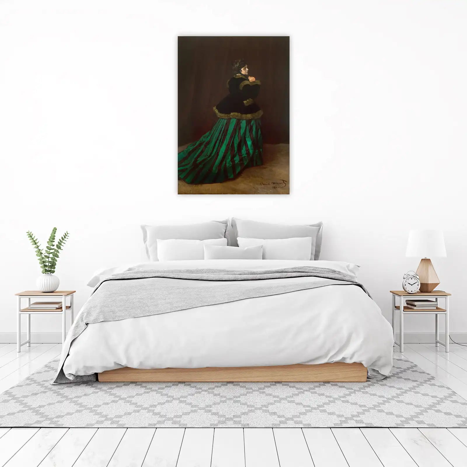 Elegant Woman in Green Stripe Dress Wall Art