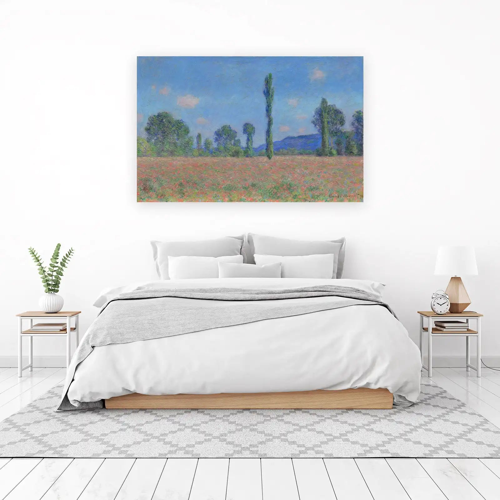 Impressionist Poppies Field Poplar Trees Wall Art
