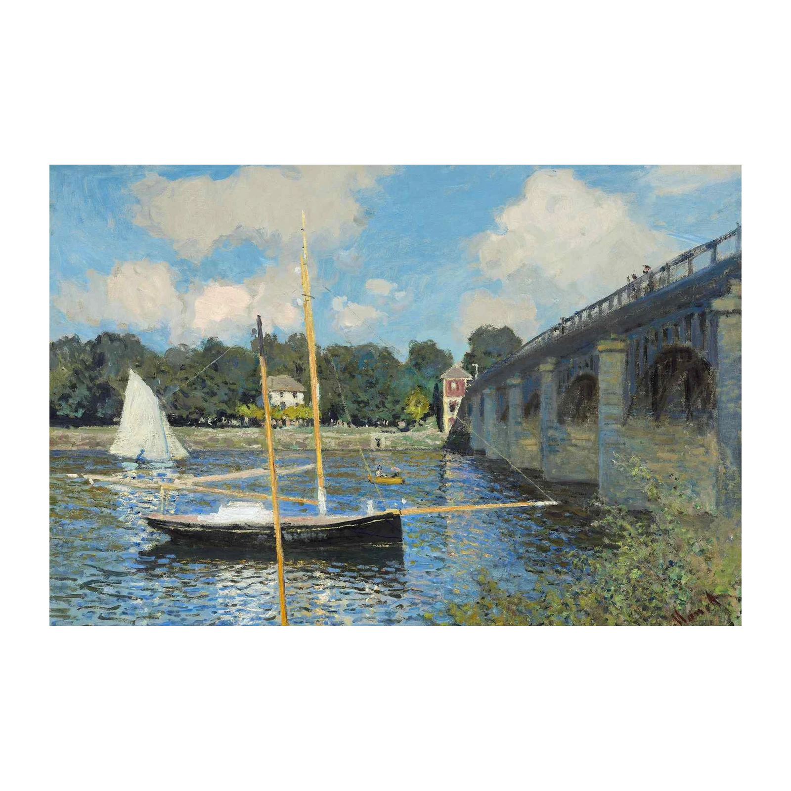 Impressionist River Scene Boats & Bridge Wall Art