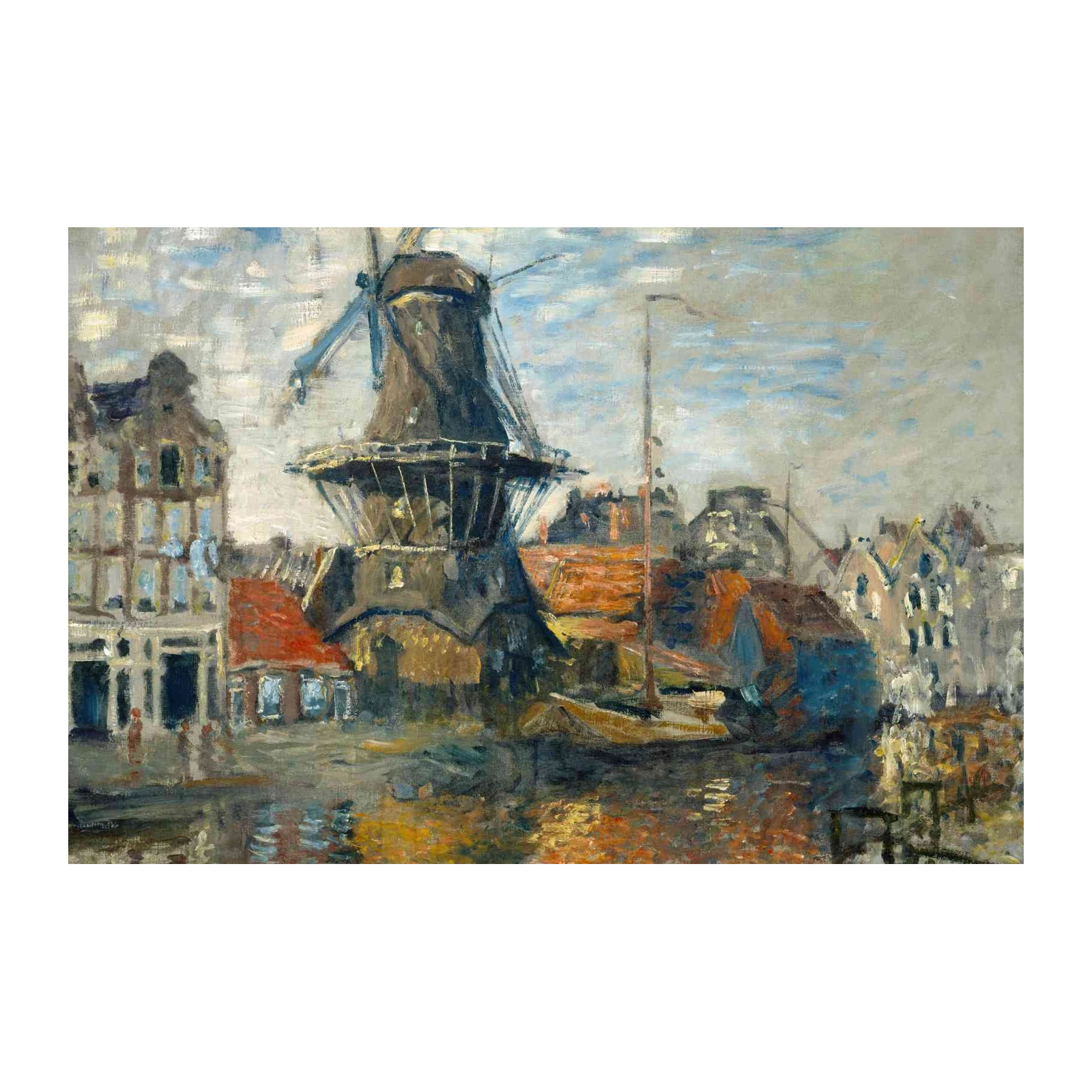 Impressionist Windmill Canal Scene Wall Art