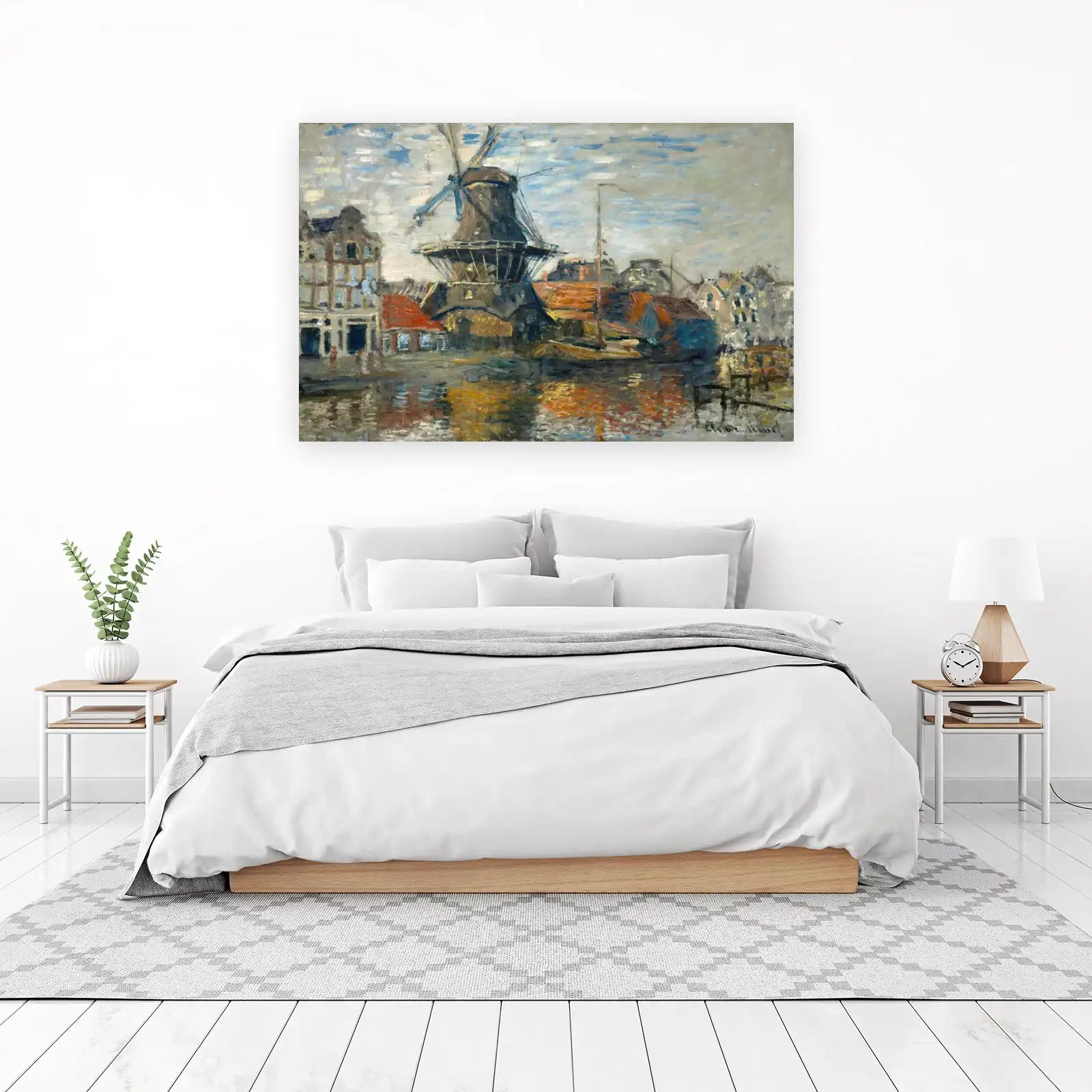 Impressionist Windmill Canal Scene Wall Art