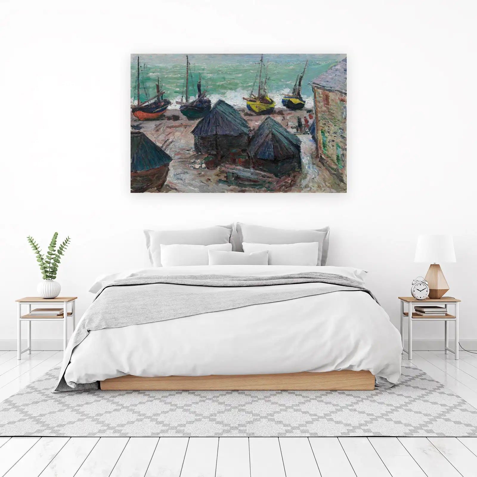 Coastal Boats & Huts Impressionist Wall Art