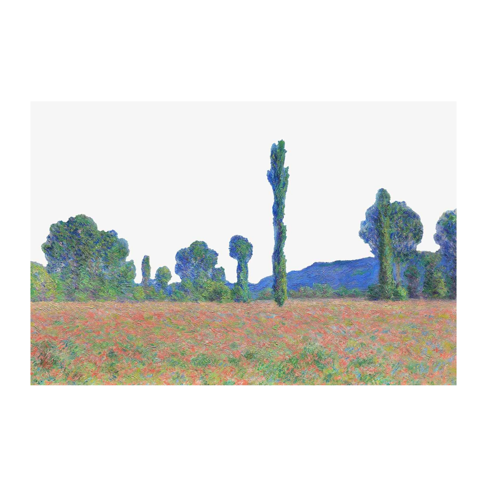 Impressionist Field of Poppies & Cypress Trees Wall Art