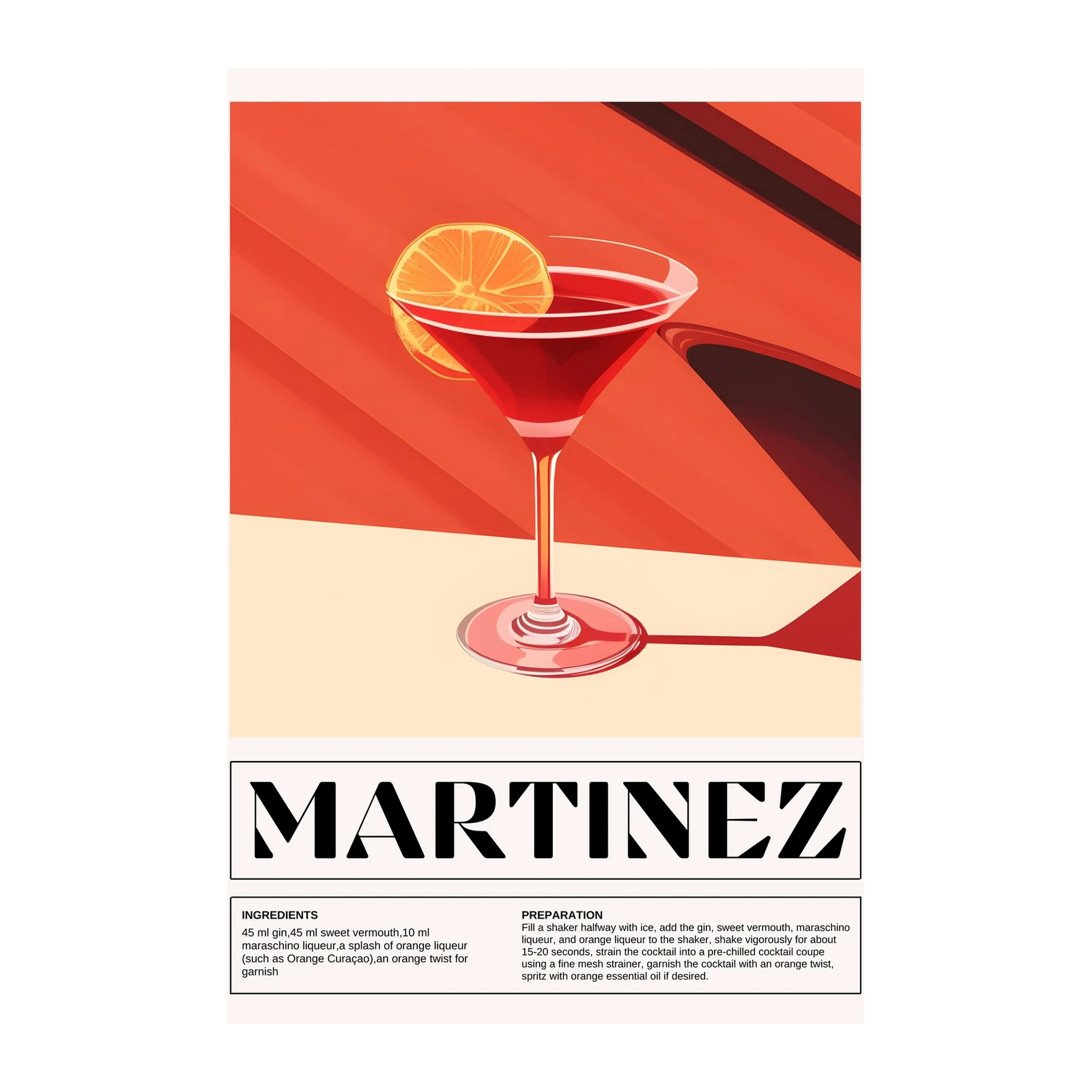 Vintage "Martinez" Cocktail Recipe Wall Art