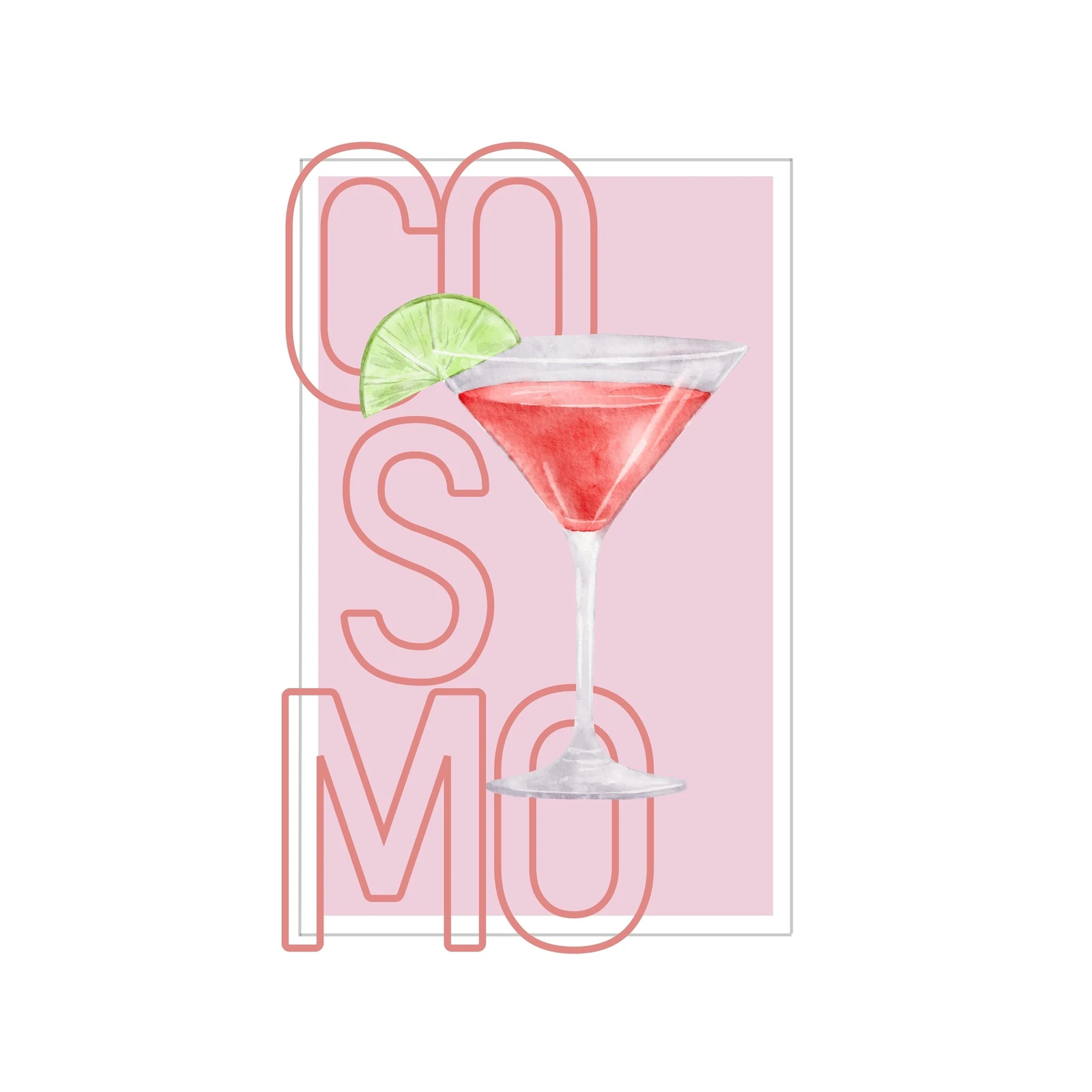 Cosmopolitan Cocktail Watercolor Wall Art