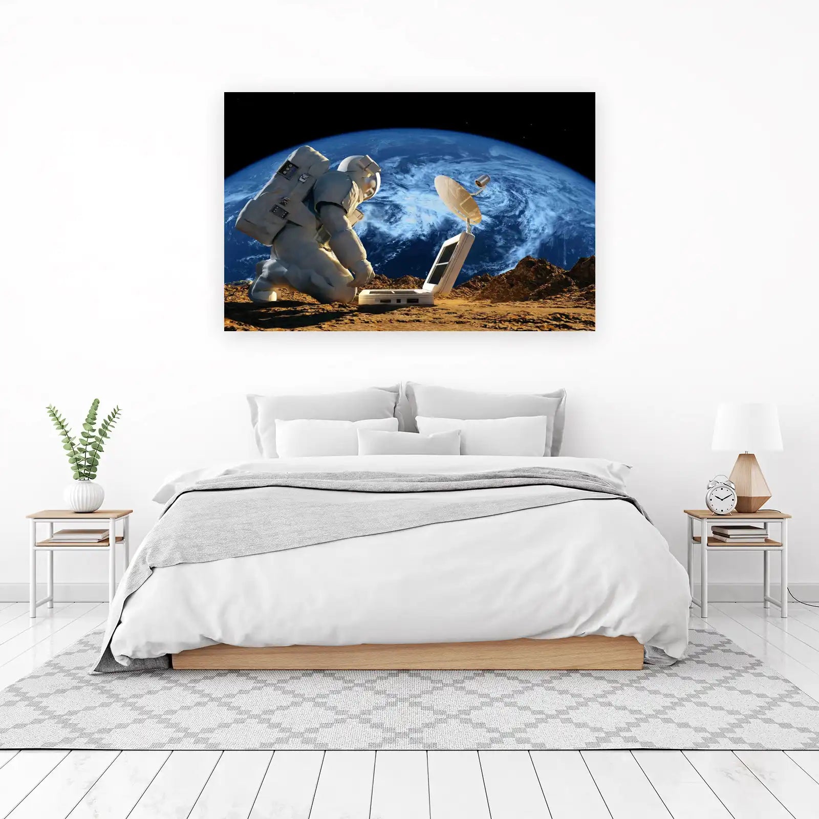 Astronaut Exploring Earth With Laptop Wall Art
