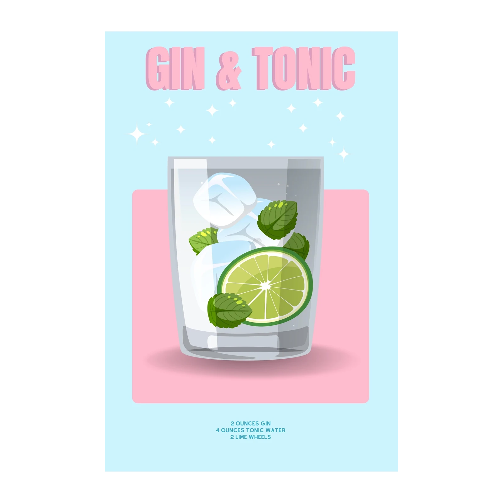 Retro Gin & Tonic Cocktail Recipe Wall Art