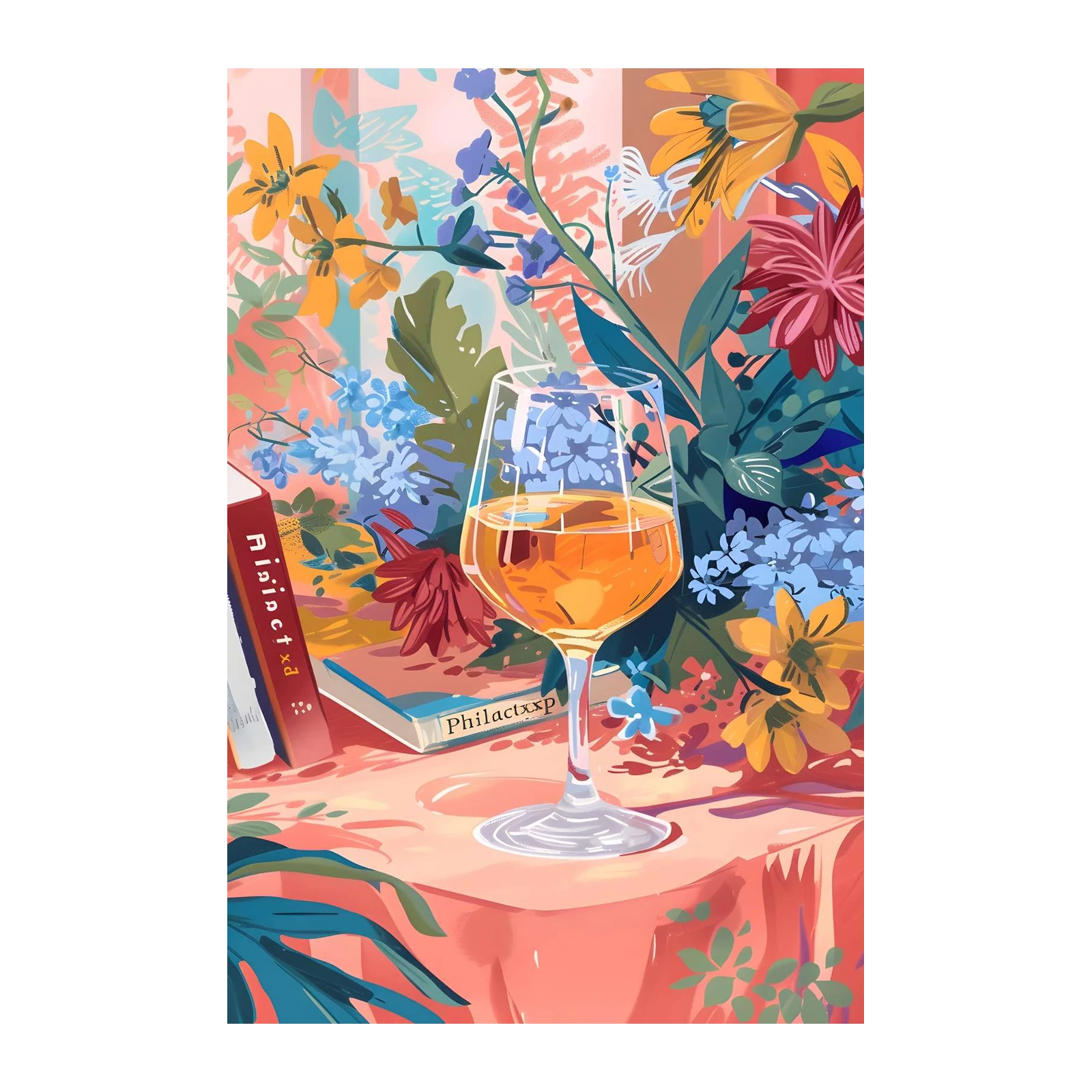 Vibrant Wine & Flowers Wall Art