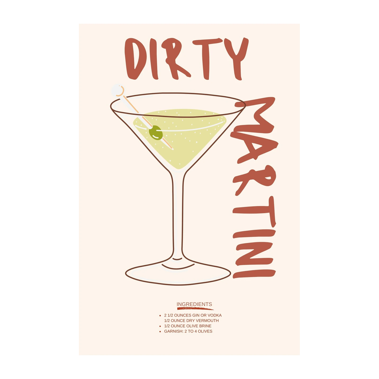 Dirty Martini Recipe Mid-Century Modern Wall Art