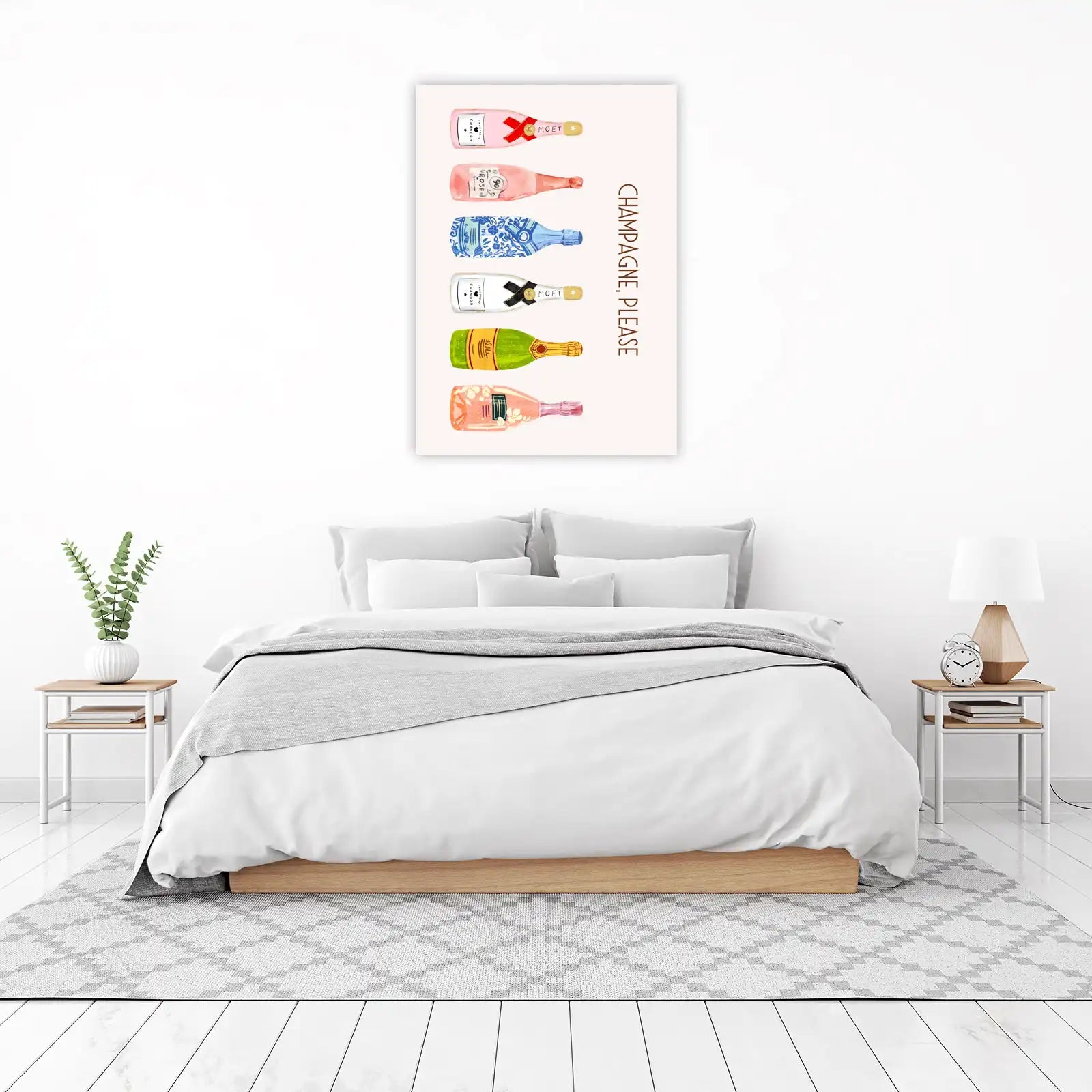 Elegant Champagne Bottles Watercolor Wall Art