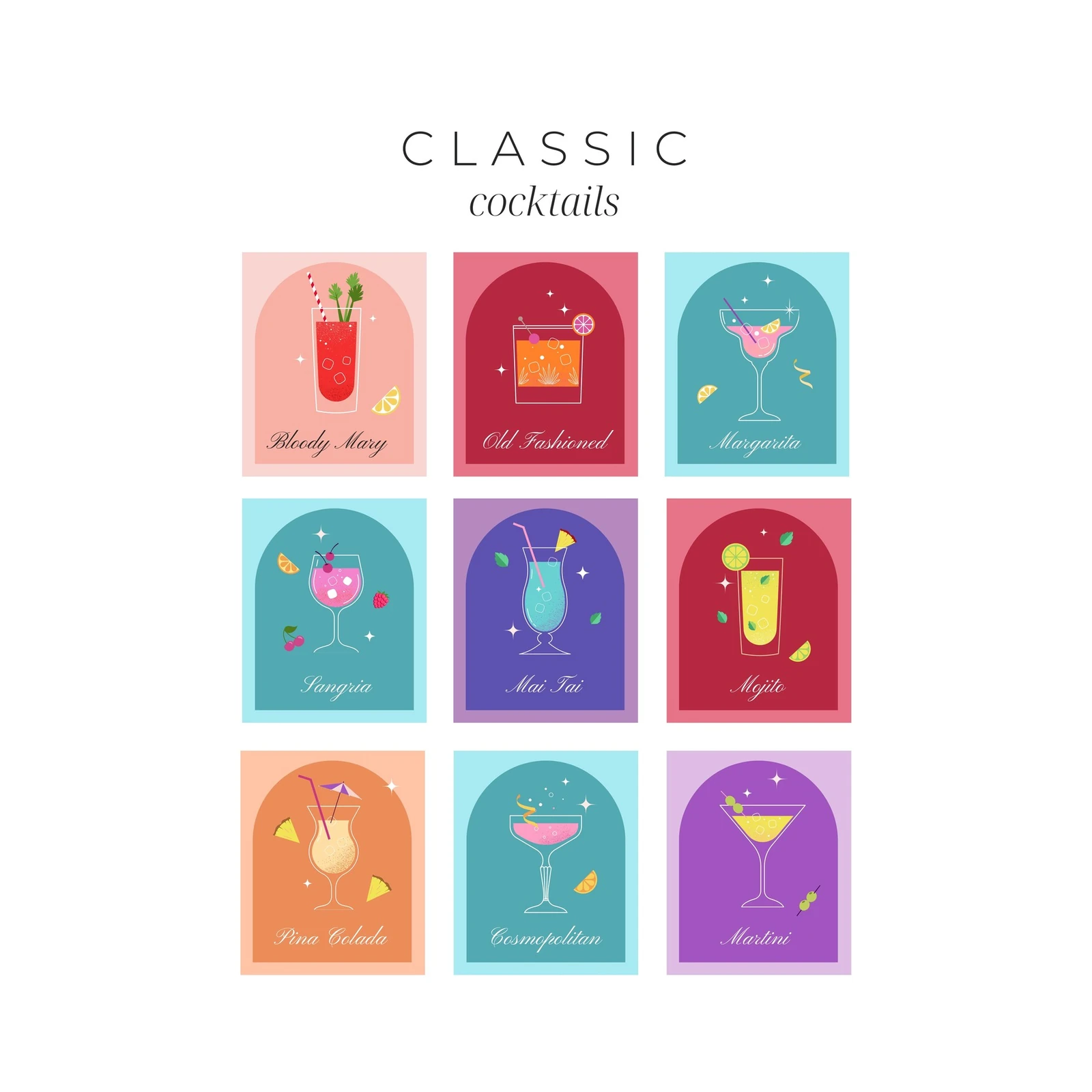 Vintage Cocktail Art Wall Art - Bar Decor