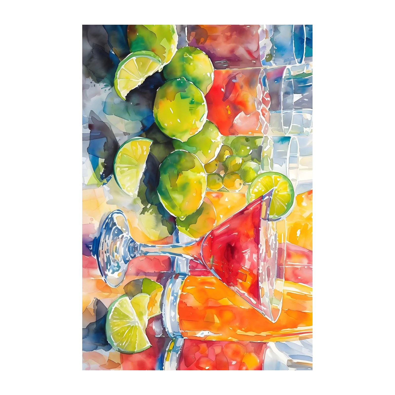 Vibrant Citrus Cocktail Watercolor Wall Art