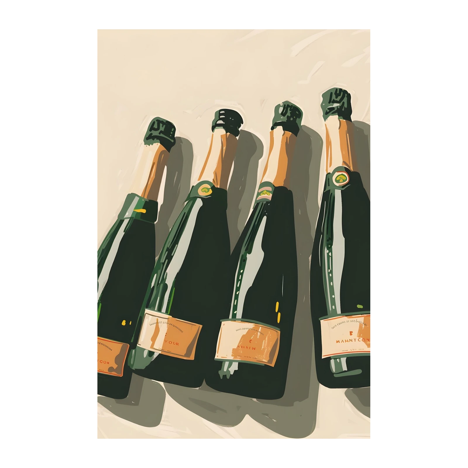 Elegant Champagne Bottles Wall Art Art