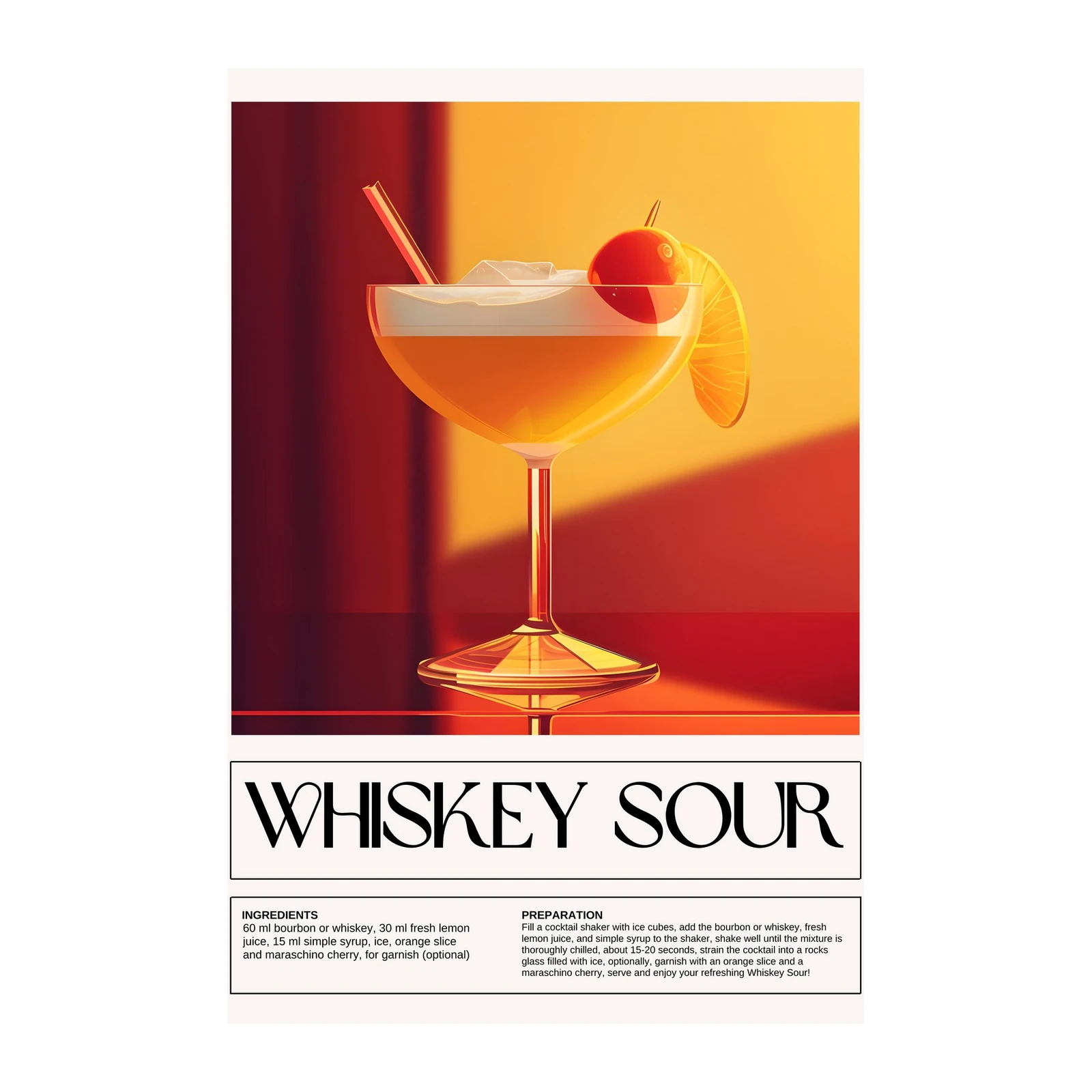Whiskey Sour Cocktail Art Wall Art