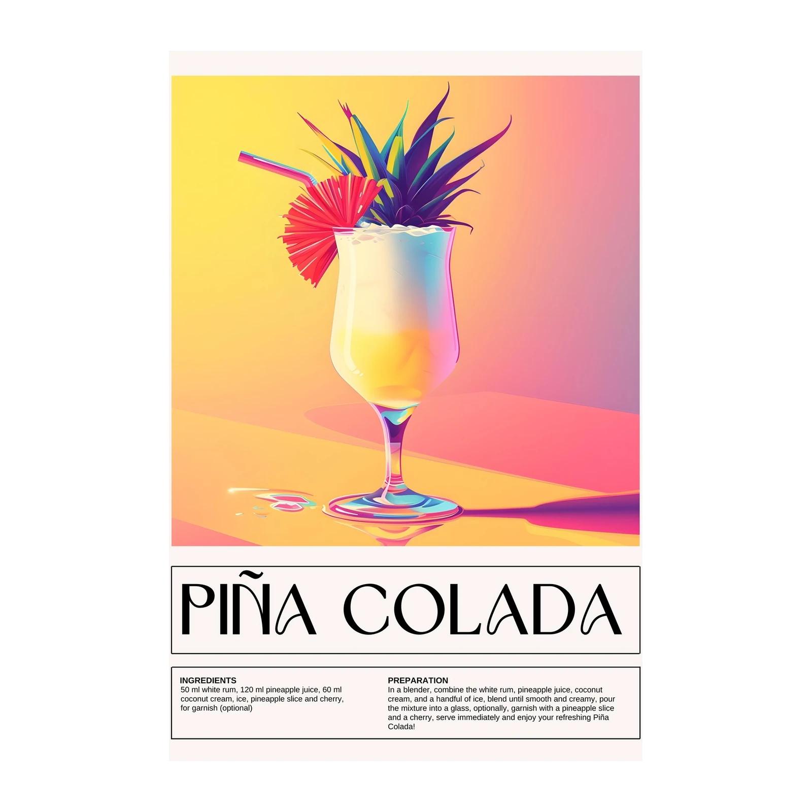 Vibrant Piña Colada Cocktail Wall Art