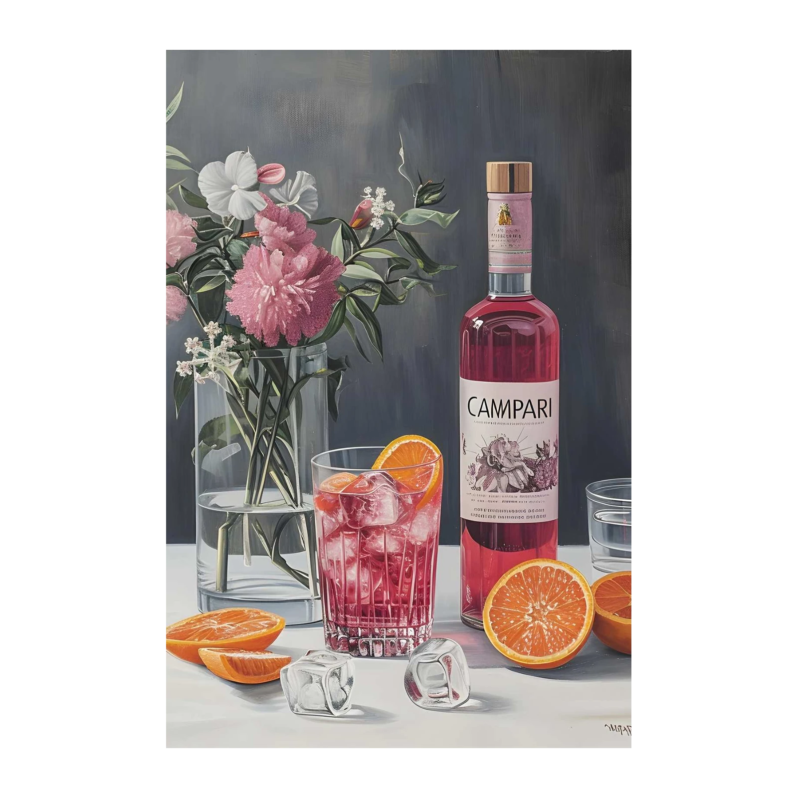 Campari Negroni & Flowers Wall Art