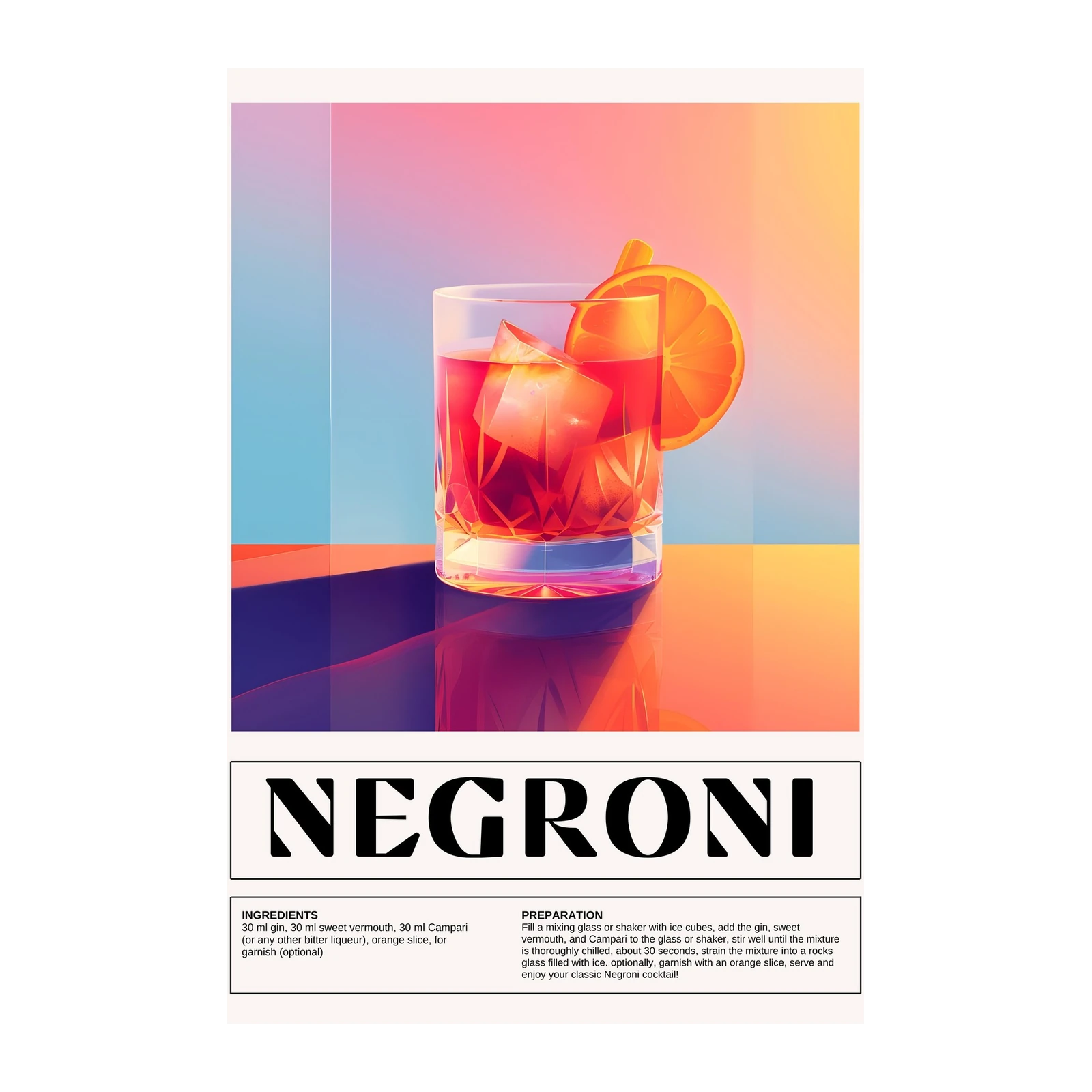 Modern Negroni Cocktail Art Wall Art