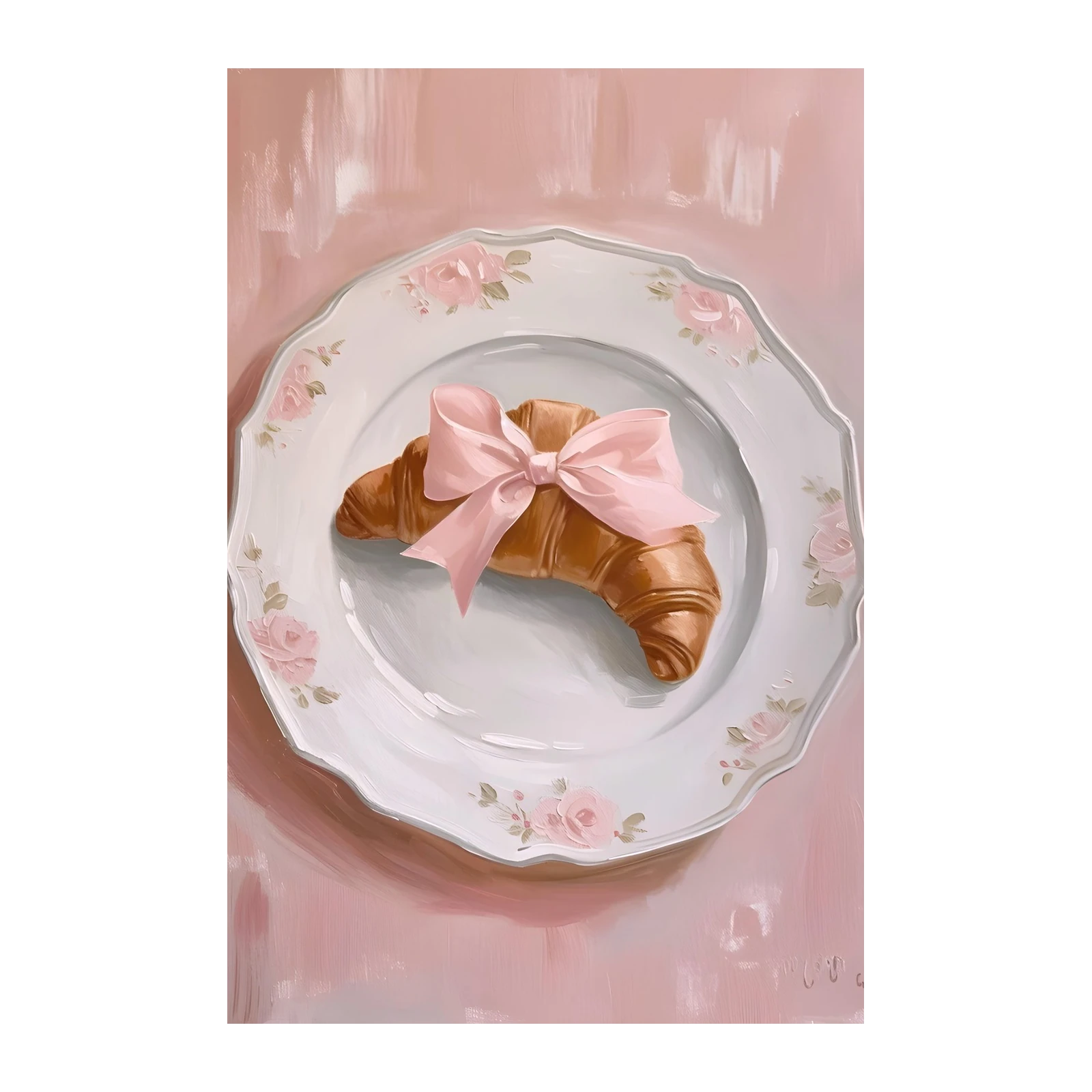 French Croissant & Roses Wall Art