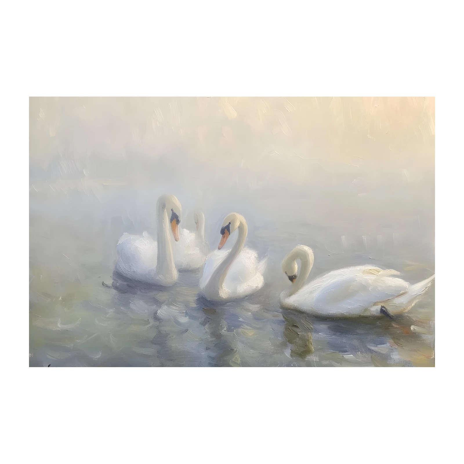 Serene Swan Family Oil Painting Wall Art