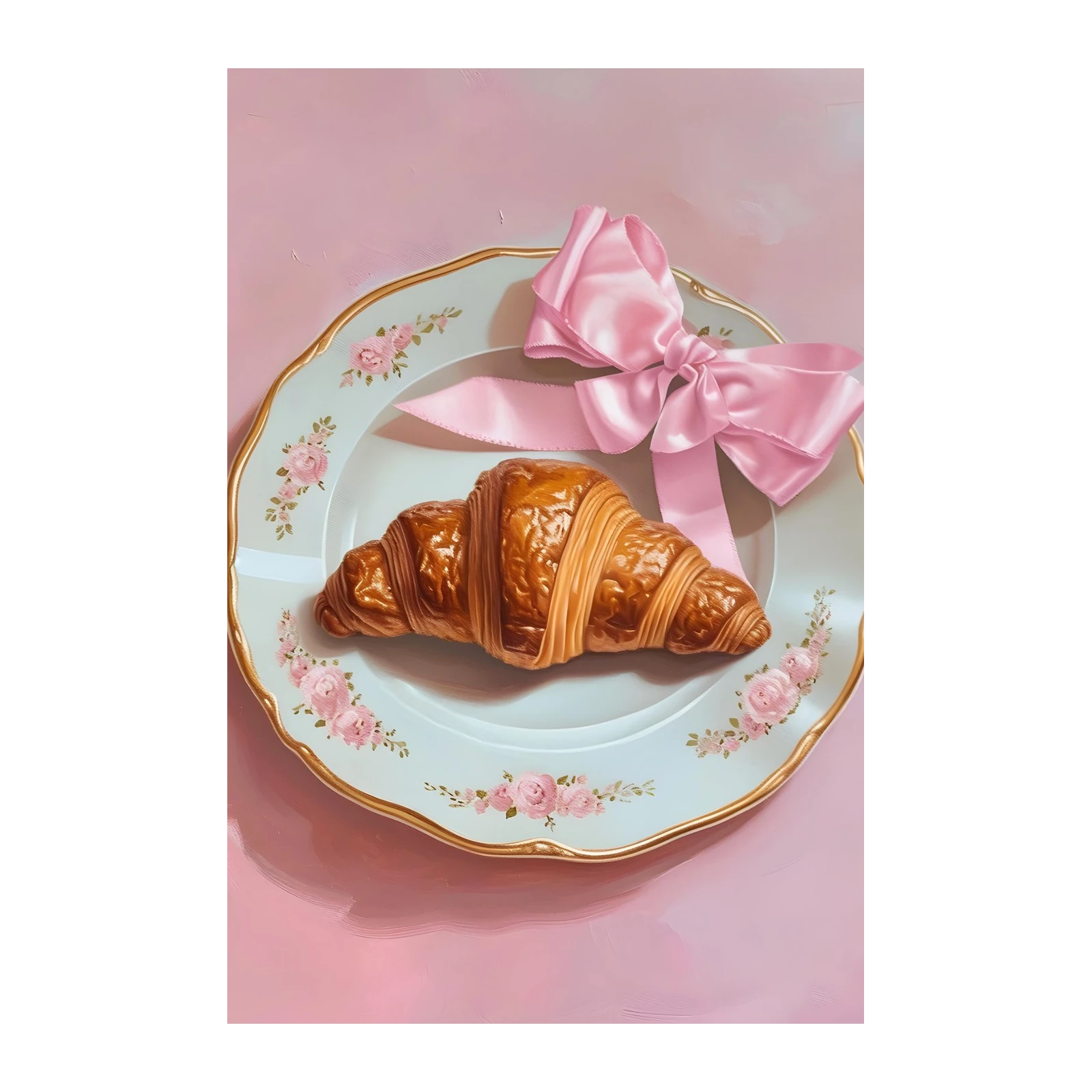 Sweet Croissant & Pink Bow Wall Art