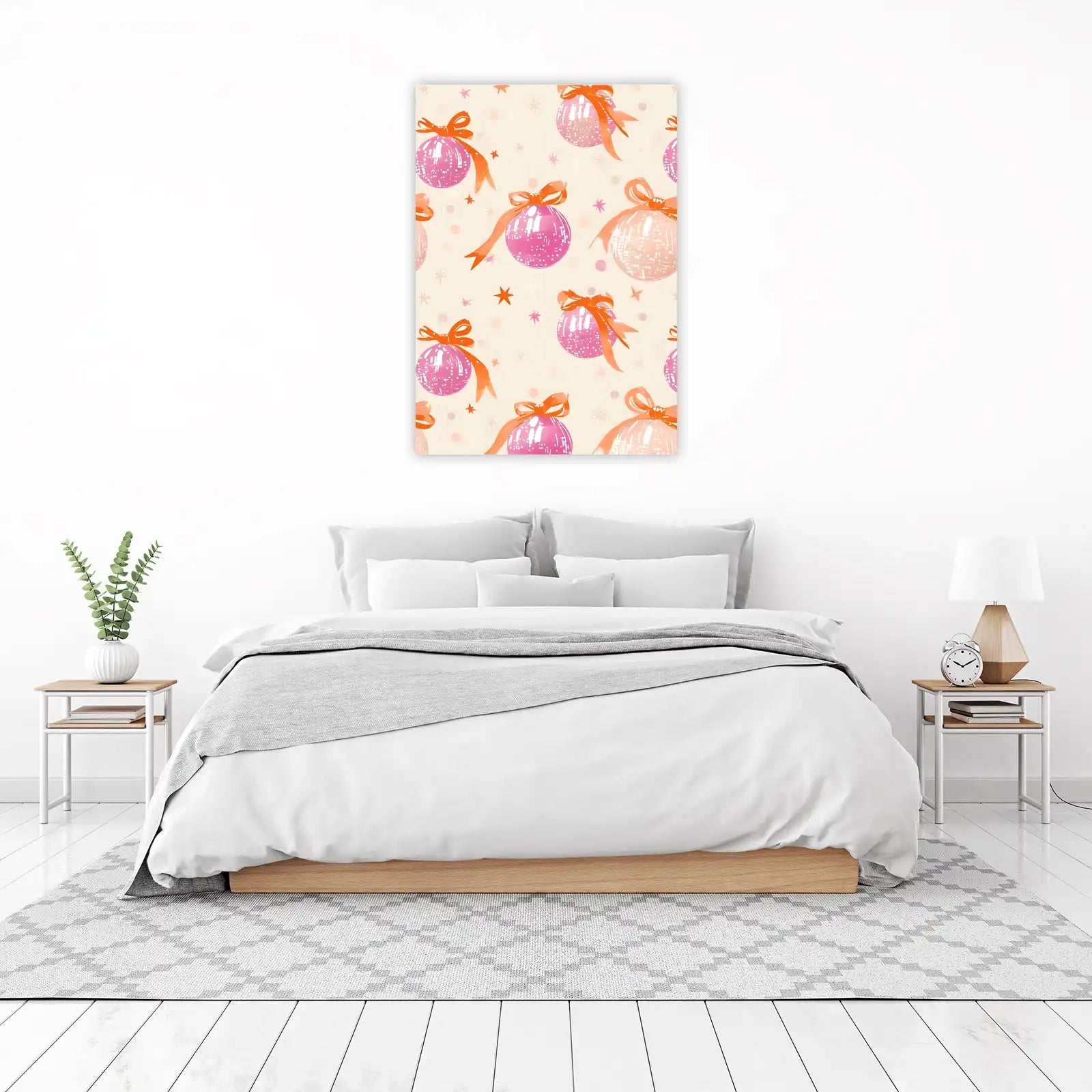 Festive Baubles & Bows Watercolor Wall Art